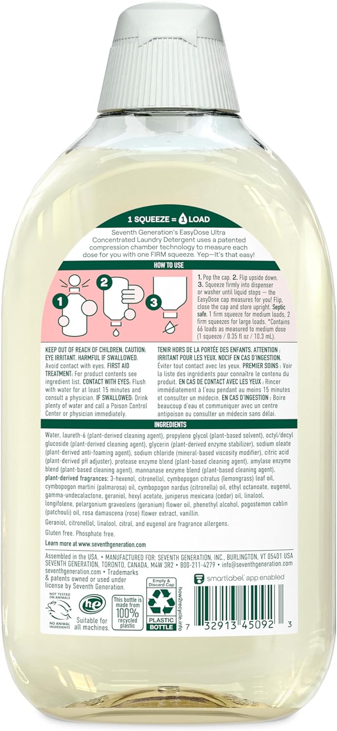 Seventh Generation EasyDose Laundry Detergent, Ultra Concentrated: 66 Loads, Rose Scent, 23.1 Fl Oz