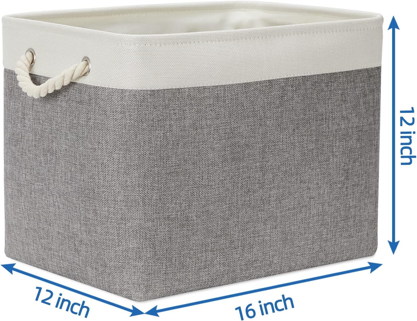 Temary Baskets for Organizing, 2 Pack Storage Baskets Large Fabric Baskets with Handles, Decorative Basket for Gifts Empty for Home (White&Grey,16Lx12Wx12H Inches)