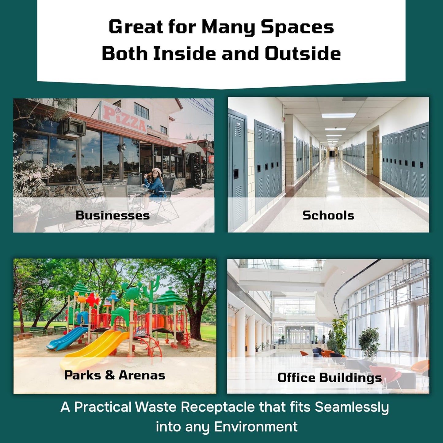 32 Gallon Square Slatted 100% Recycled Plastic Heavy-Duty Commercial Outdoor or Indoor Trash Can with Push Top Lid - Great for Schools and Businesses - Brown Granite