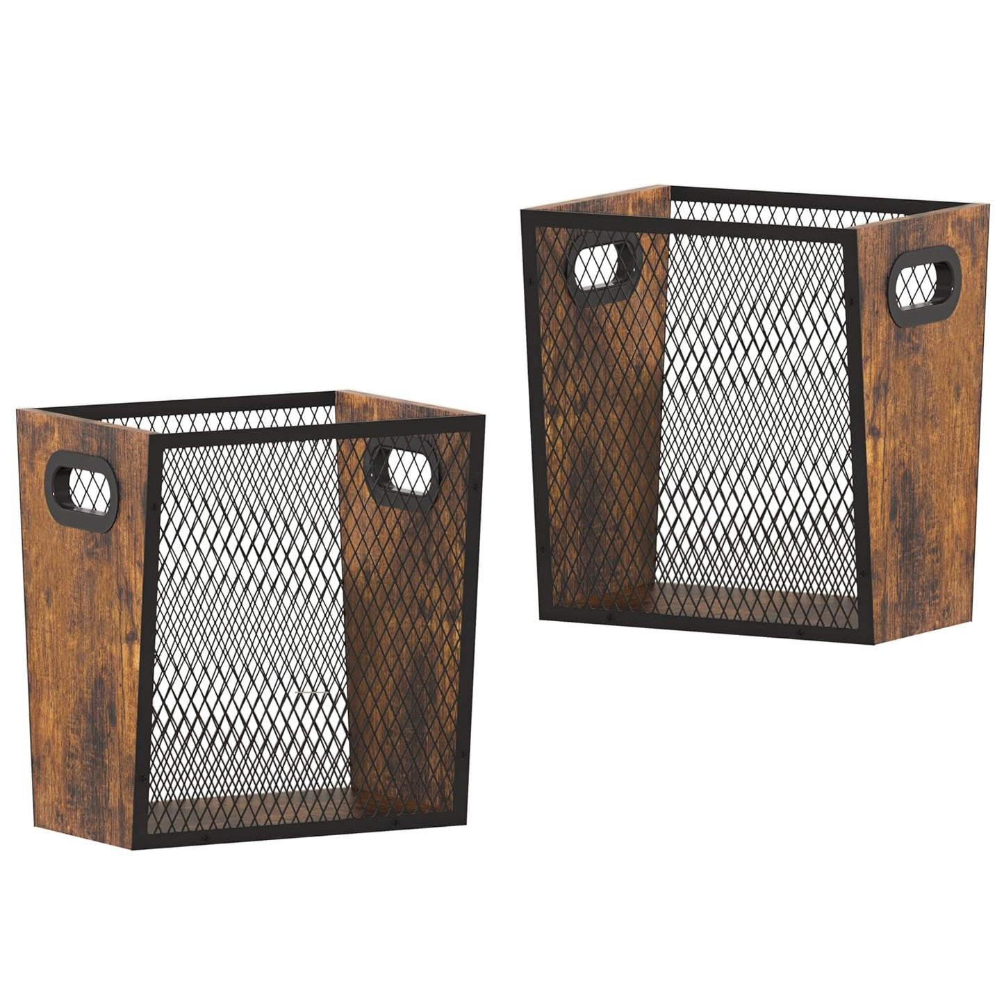 Piskyet Rustic Office Trash Can for Near Desk, 4.5 Gallon Unique Wood Bedroom Garbage Can,Vintage Wastebasket with Handle, Decorative Trash Can for Home Office,2pack 10.8" L x 7.8" W x 11.8" H