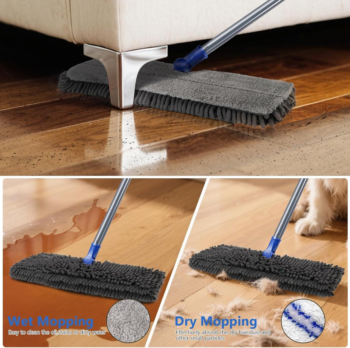 Masthome Microfiber Mops for Floor Cleaning,Dust Mop with 4 Reusable Pads,Flat Flip Mops for Wet & Dry Use,Professional Microfiber Mop for Hardwood, Laminate,Tile Floor Cleaning-1 Scraper