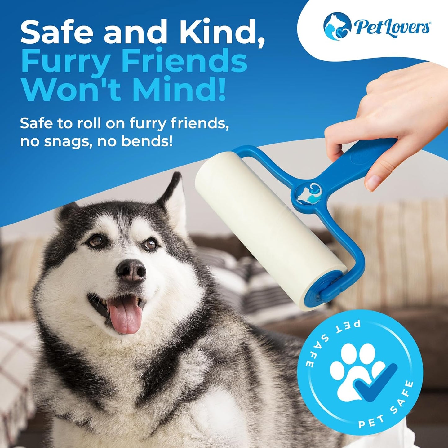 PetLovers 6.3" Large Lint Roller for Pet Hair Extra Sticky 270 Sheets, Ideal for Pet Hair Removal from Furniture & Clothes, Dog and Cat Lint Remover 3 Pack