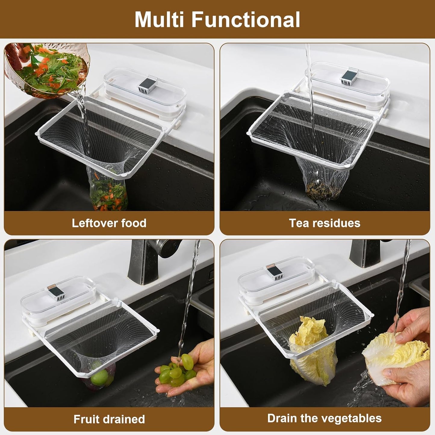 Kitchen Sink Drain Strainer Basket Holder - 50 Mesh Net Bags for Food Scraps, Kitchen Sink Food Catcher & Garbage Disposal Strainer (White)