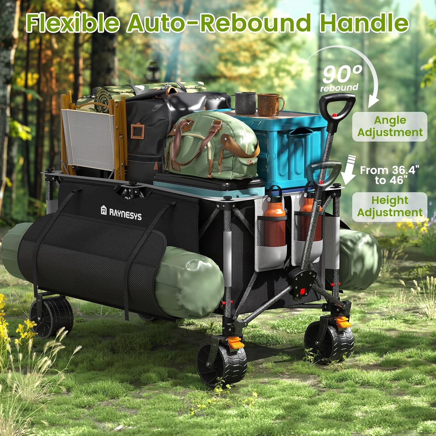 300L Collapsible Wagons Cart with Wheels Foldable, 440lbs Heavy Duty Folding Wagon, Upgraded Effortless Elegance, Foldable Wagon for Sports Beach Grocery Camping, Black & Gray