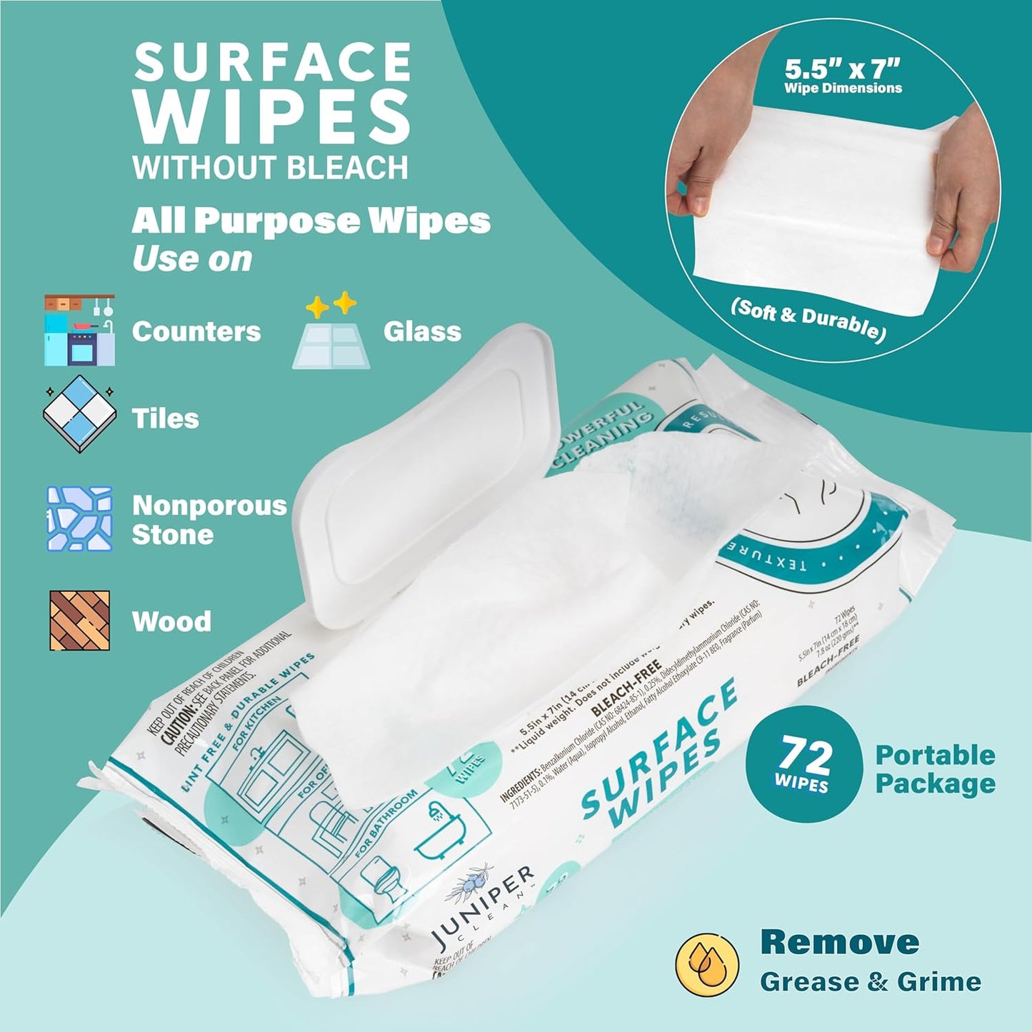 24 Pack Surface Cleaning Wipes Bleach Free, All-Purpose Cleaner for Bathroom, Kitchen, Office, 1728 Count Soft Flow, Fresh Scent, Bleach Free, Lint Free, Durable