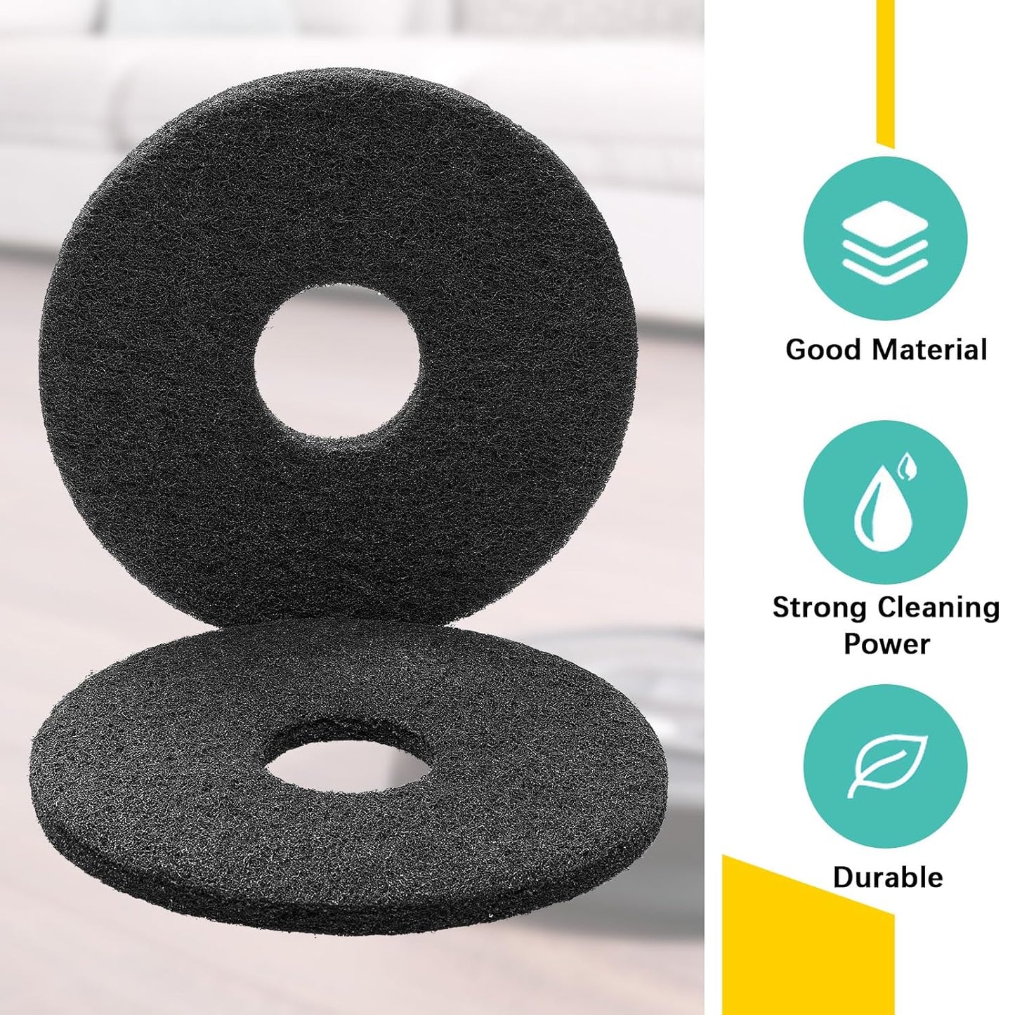 12" Black Scrubbing Pads Commercial Cleaning Orbiter Pads-Maintenance Non Woven for Floor Buffer Machine 2 Pcs