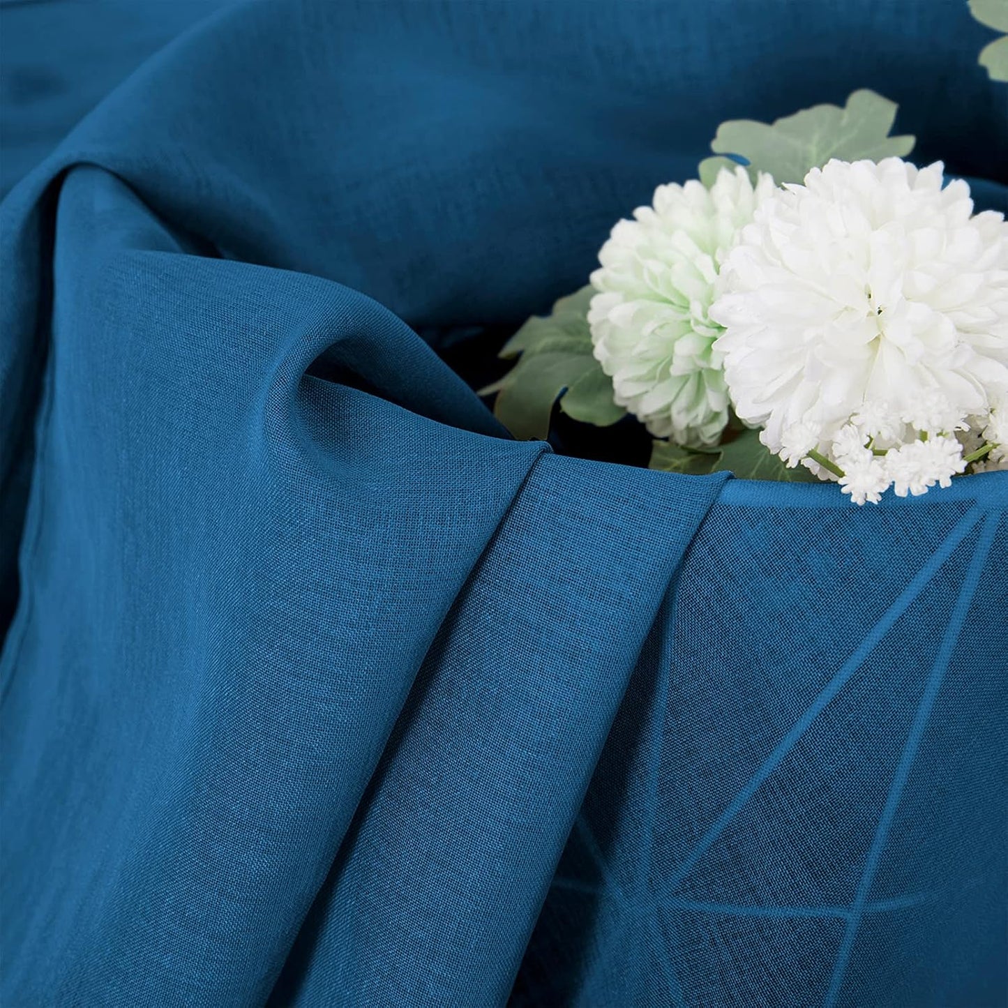 Tollpiz Sheer Curtains Living Room Linen Textured Curtain Sheers Light Filtering Voile Rod Pocket Curtains for Bedroom, 38 x 63 inches Long, Classic Blue, Set of 2 Panels