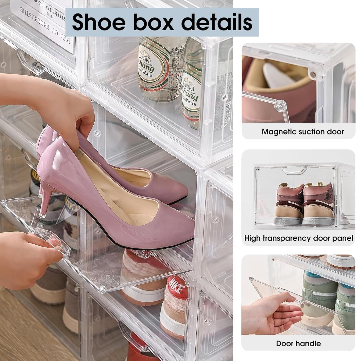 9 Pack Thicken Shoe Organizer Stackable,Upgraded Sturdy Shoe Storage Box with Magnetic Door,Shoe Containers For Sneaker Display,Hat Organizer,White