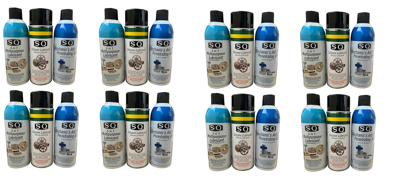 SQ Lubricant Combo, SQ Mechanic's Aid 17-6 Penetrating Catalist, 5 in 1 Multipurpose Lubricant, Silicone Lubricant Heavy Duty (8)