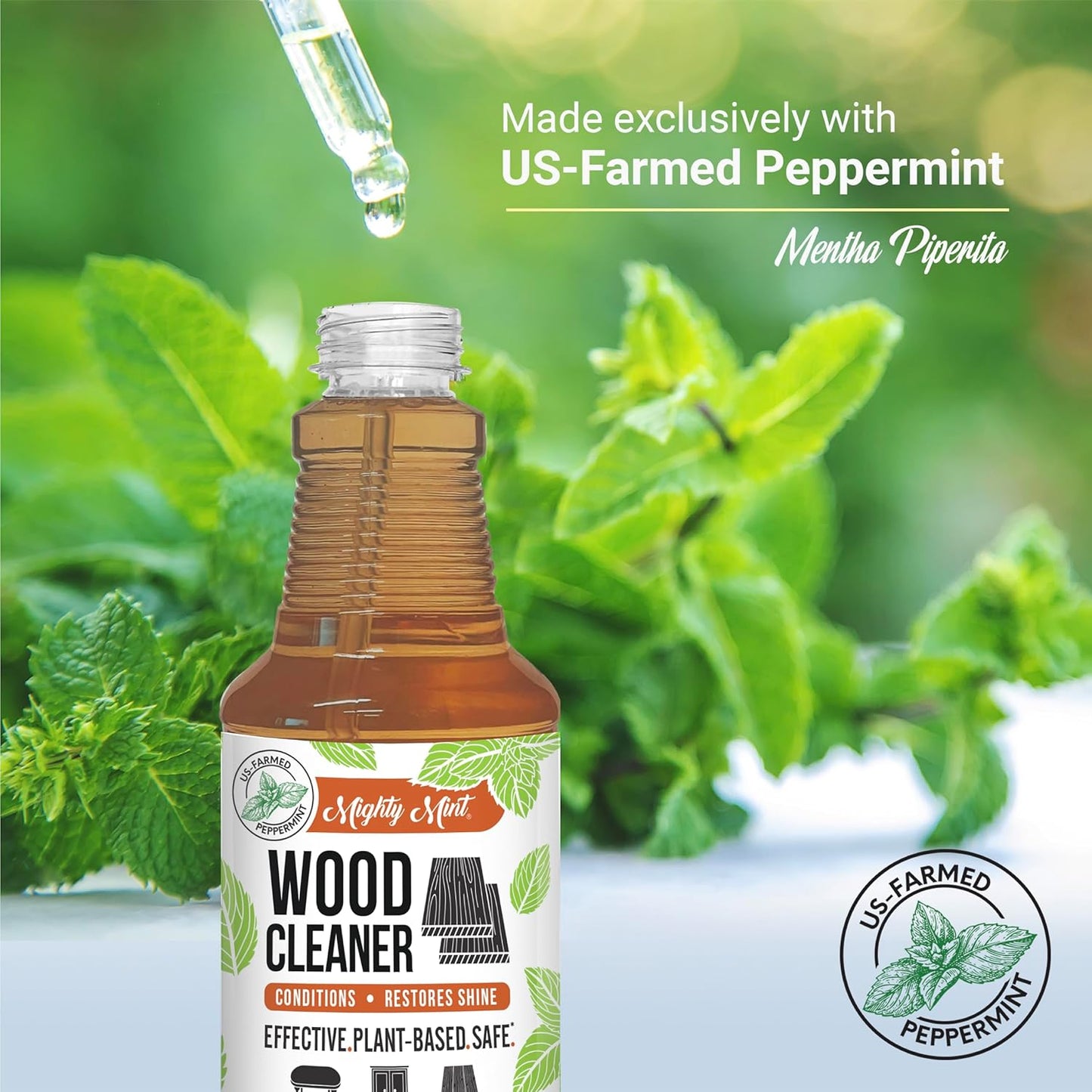 Mighty Mint Wood Cleaner and Conditioner, Spray Cleans and Renews Wood, Natural Peppermint Scent, 16oz