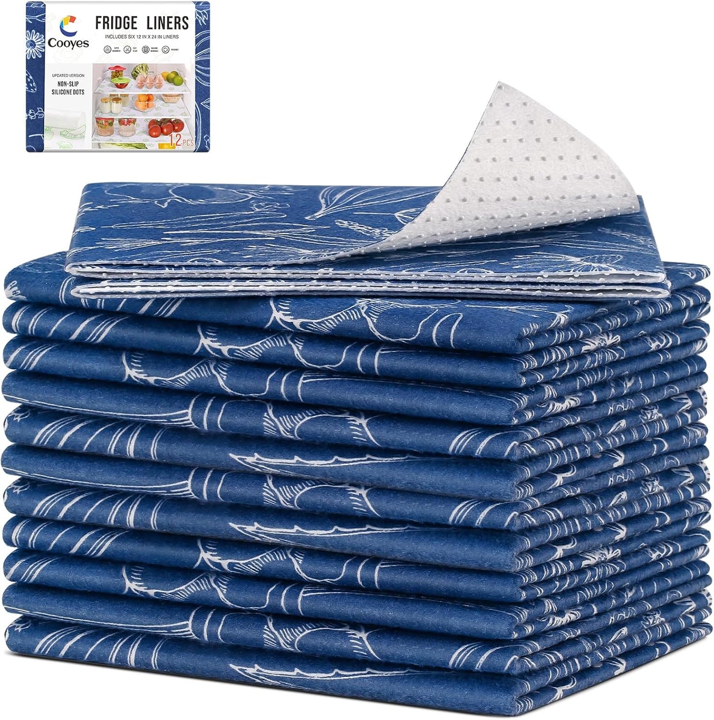 Cooyes 12 Pack Refrigerator Shelf Liners for French Door Fridge, 17.7" × 36" Extra Large, Non-Slip Fridge Mats Machine Washable, Refrigerator Drawer Liner for Glass Shelves Kitchen Cabinet