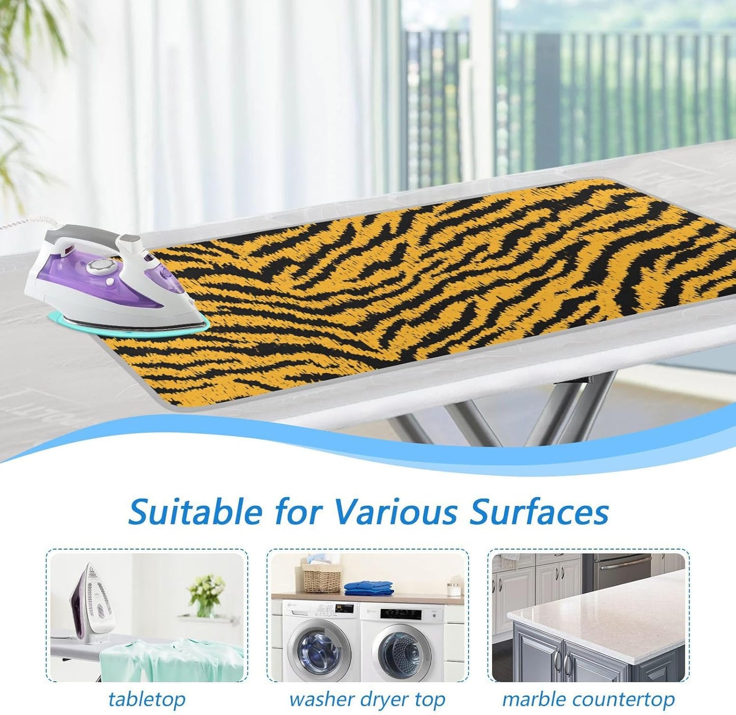 Classical Tiger Skin Print Ironing Mat for Table top Portable Ironing Pad Blanket for Washer Dryer Countertop Travel