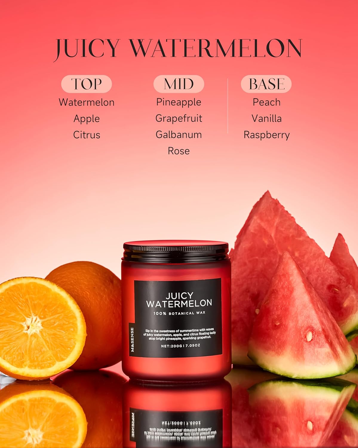 M&SENSE Juicy Watermelon Scented Candle, 7.05oz 50 Hours Clean Non Toxic Natural Soy Wax Long Lasting Candle for Women Men, 2 Wick Fruit Scent Home Fragrance Home Decor for Housewarming Gifts