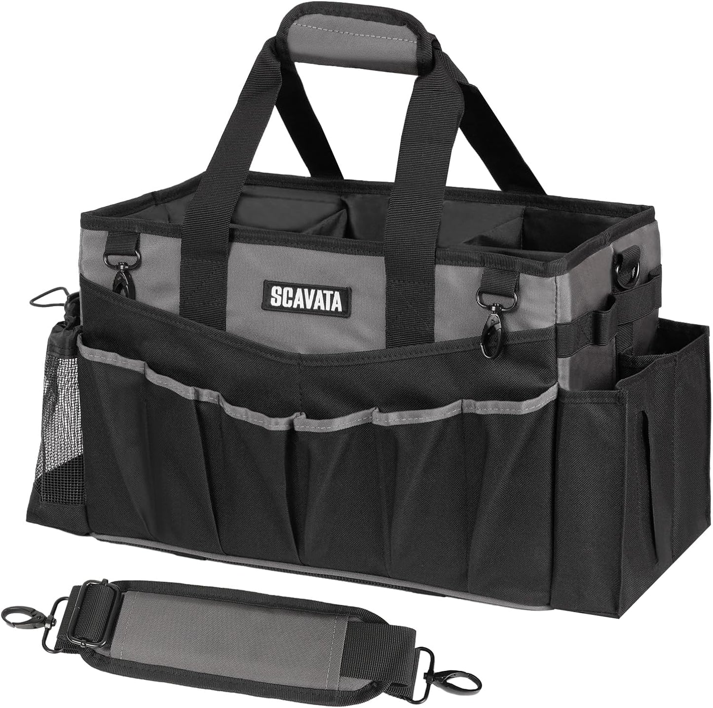 Wearable Cleaning Caddy Bag, Cleaning Caddy Supplies Organizer with Handle & Shoulder Straps for Housekeepers, Under Sink & Car Cleaning Tool Organizers with 4 Foldable Divider (DarkGrey)