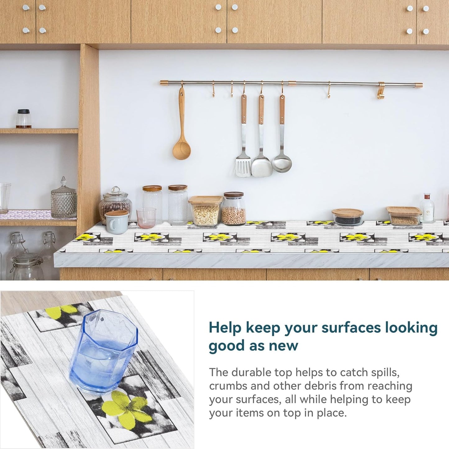 Shelf Liner 18" W x 288" L Non Adhesive Kitchen Drawer Liner, Waterproof Shelf Liner Durable Anti-Slip for Kitchen Cabinets