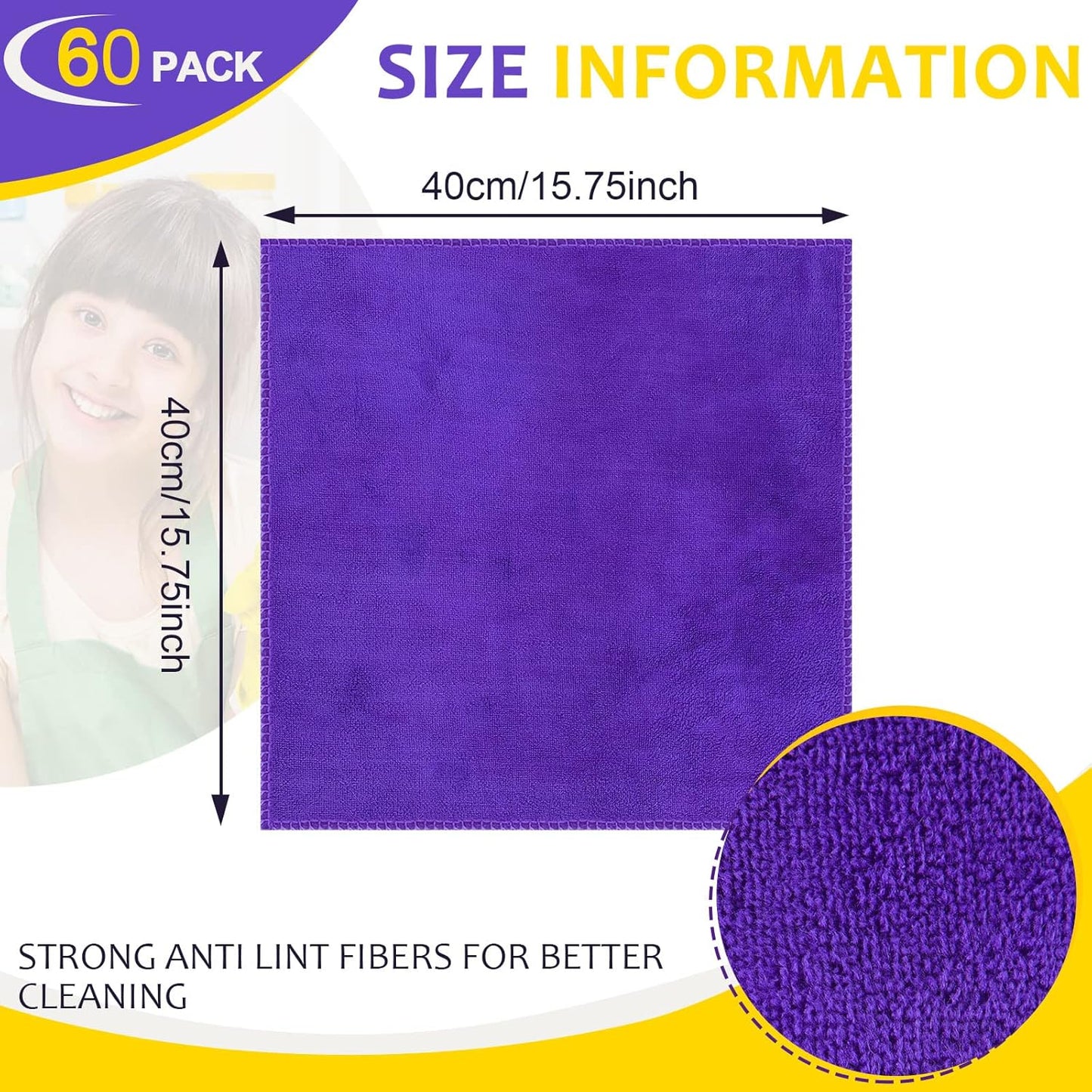 Nuenen Microfiber Cleaning Cloths for Cars 16 x 16 Inch Ultra Absorbent Car Towels Drying Reusable Cleaning Supplies House Kitchen Window Microfiber Towel(Purple,60 Pcs)