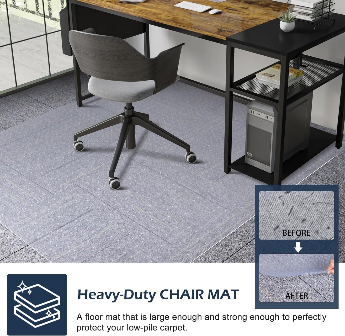 SALLOUS Chair Mat for Carpet, 36" x 48" Office Chair Mat for Carpeted Floors, Heavy Duty Vinyl Floor Mat with Grips, Floor Protector Computer Desk Mat for Home Office (Clear)