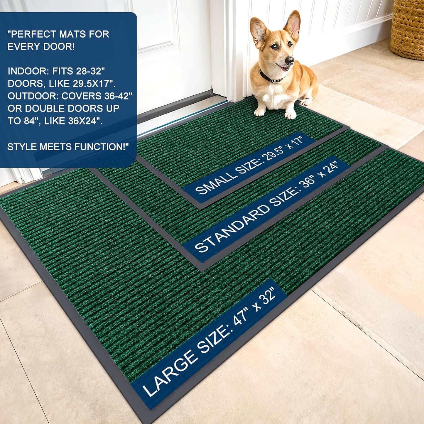 OLANLY Front Door Mat Indoor Outdoor Entrance, Waterproof Heavy Duty Doormat, Fade Resistant, Low Profile, Easy Clean Patio Porch Welcome Floor Mats for Entry, 59x23, Green