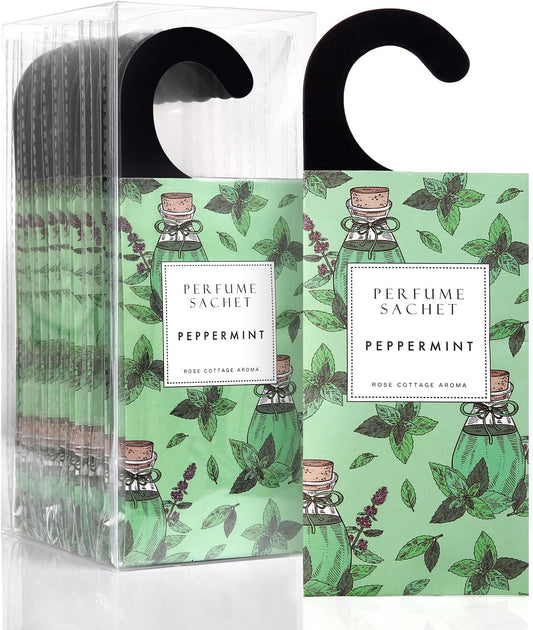 ROSE COTTAGE Large 12 Packs Peppermint Hanging Closet Deodorizer Air Freshener Long Lasting Scented Sachets Smell Goods for House