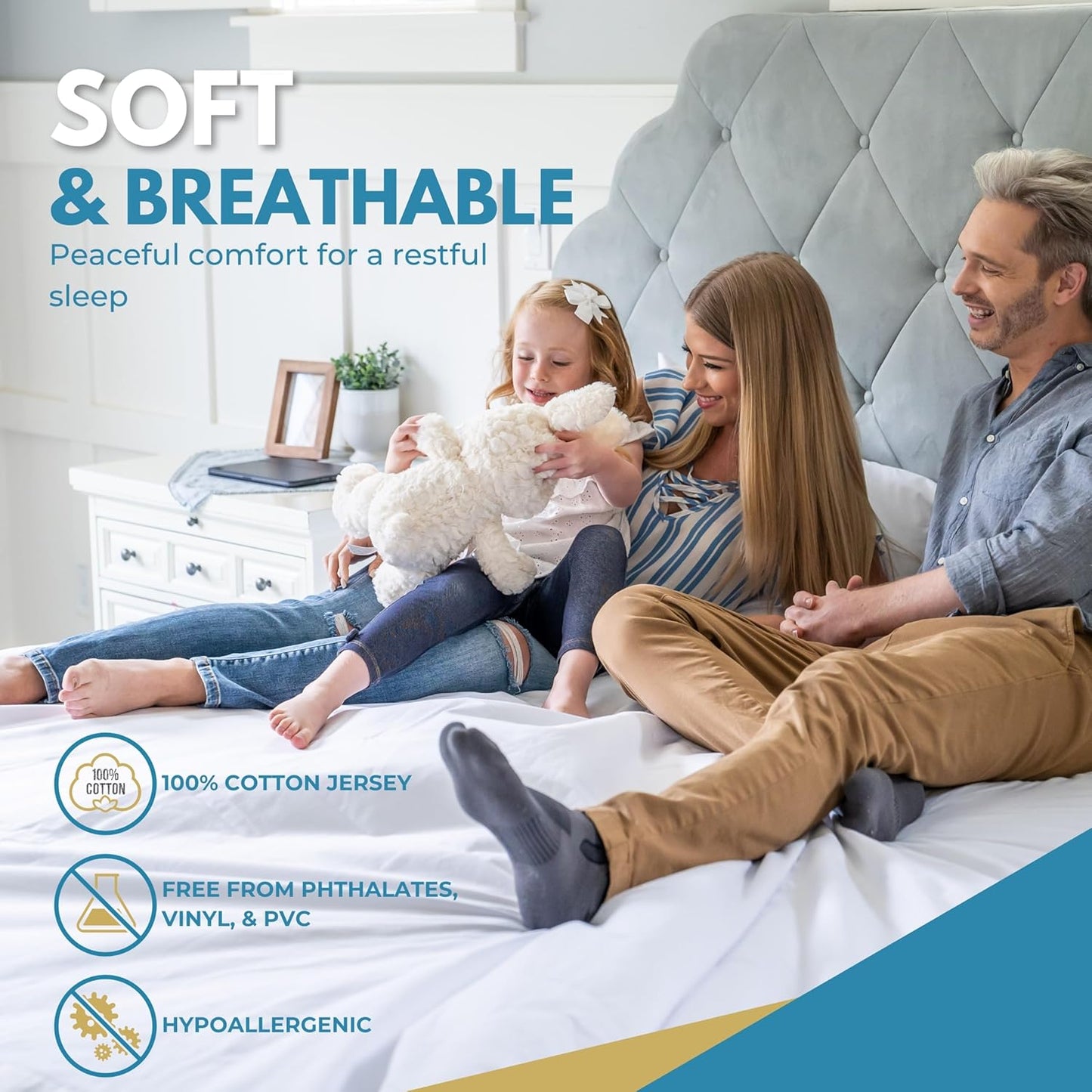 Twin Size 39x75” Premium Waterproof Zippered Mattress Encasement, 100% Cotton, Hypoallergenic, Six Sided Mattress Cover, Invisible Zippered, Soft & Breathable up to 15" Deep - Rest Line