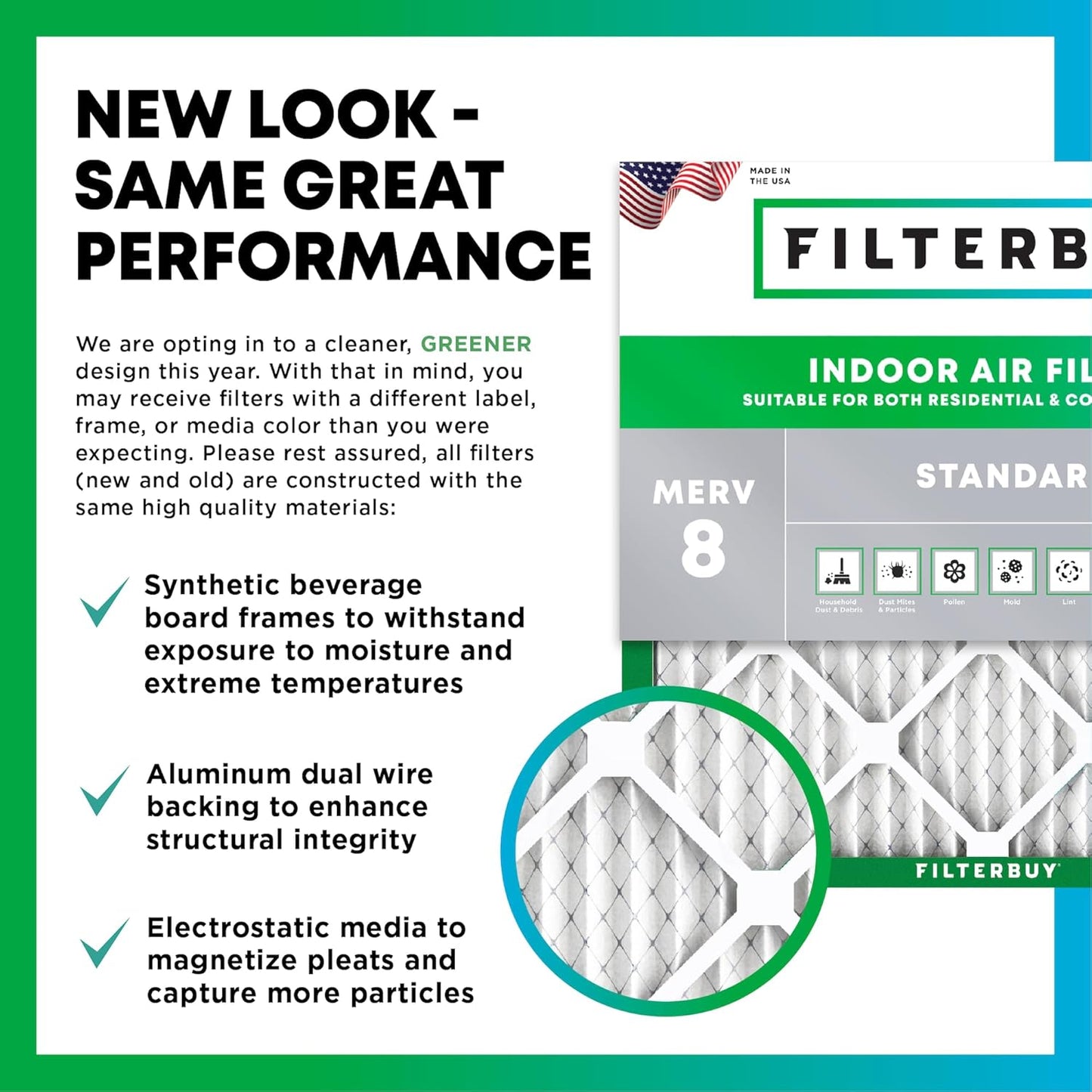 Filterbuy 18x25x1 Air Filter MERV 8 (MPR 700) Dust Defense Replacement (6-Pack), Electrostatic Pleated HVAC AC Furnace Filters, Made in USA (Actual Size: 17.50 x 24.50 x 0.75)