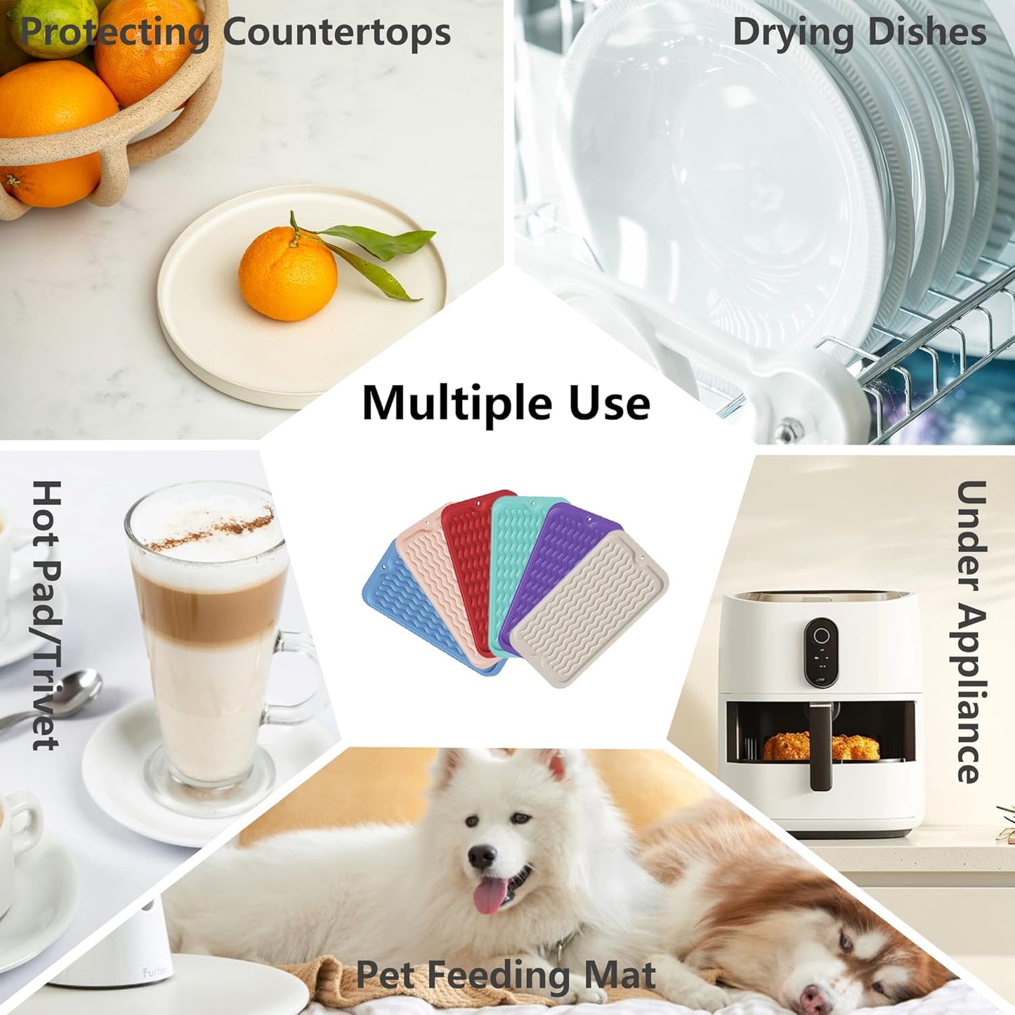 ZLR Silicone Dish Drying Mat for Kitchen Counter, Eco-Friendly Fast Dry Dish Mat, Easy Clean Multi Usage Drying Matt, Heat Resistant Trivet, 6" x 12" Extra Small, Meadow Violet