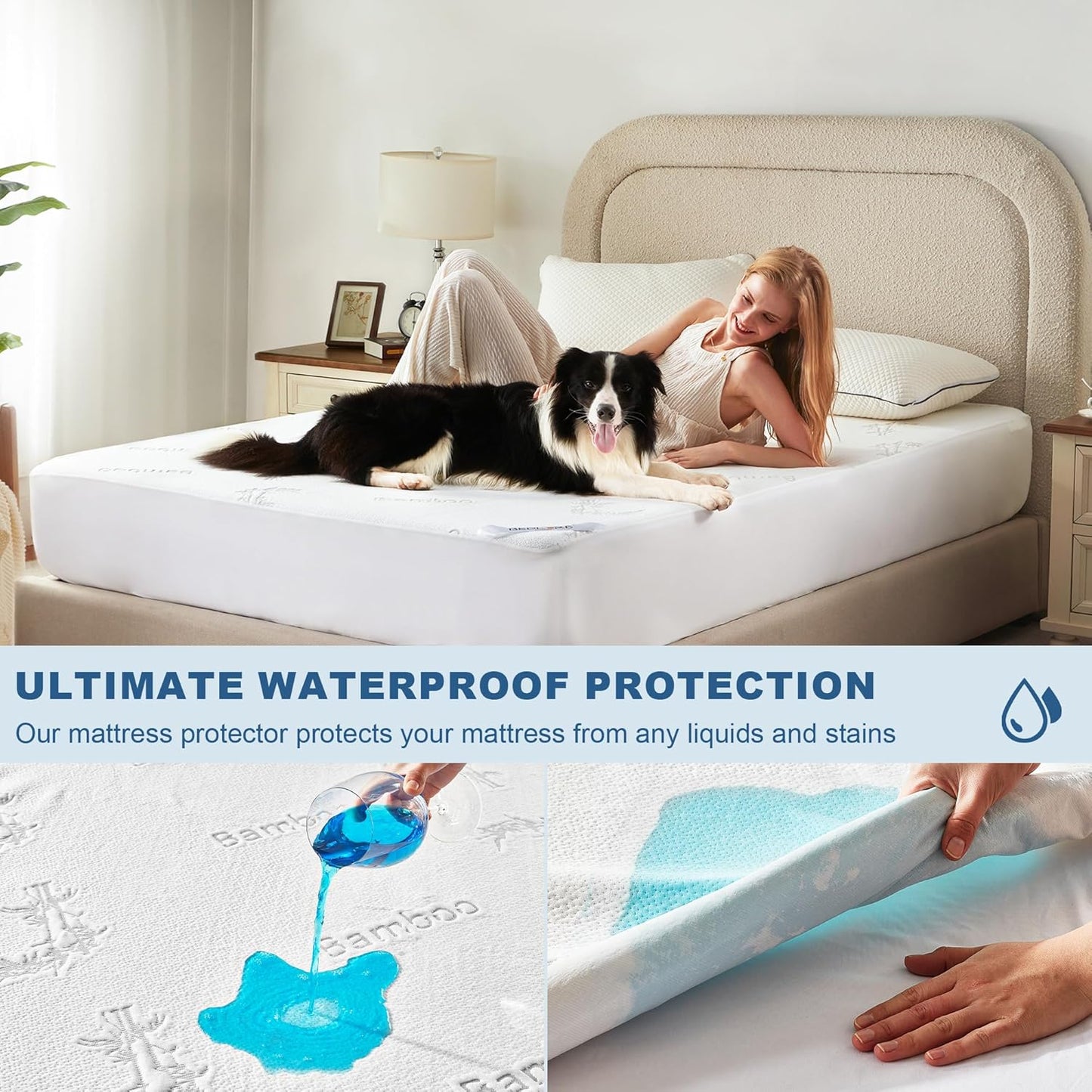 Waterproof Twin Size Mattress Protector, Mattress Pad Fitted 6"-15" Deep Pocket, 3D Air Fabric Bed Mattress Cover Noiseless Machine Washable