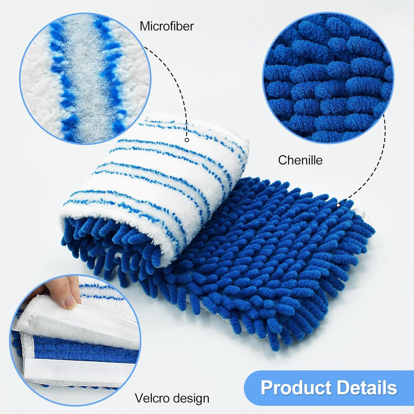 4 Pack Mop Heads Replacements for Ocedar Dual-Action Microfiber Flip Mop, Double Sided Mop Replace Head Mop Refills with Microfiber & Chenille for Dry Wet Use, Reusable, Machine Washable