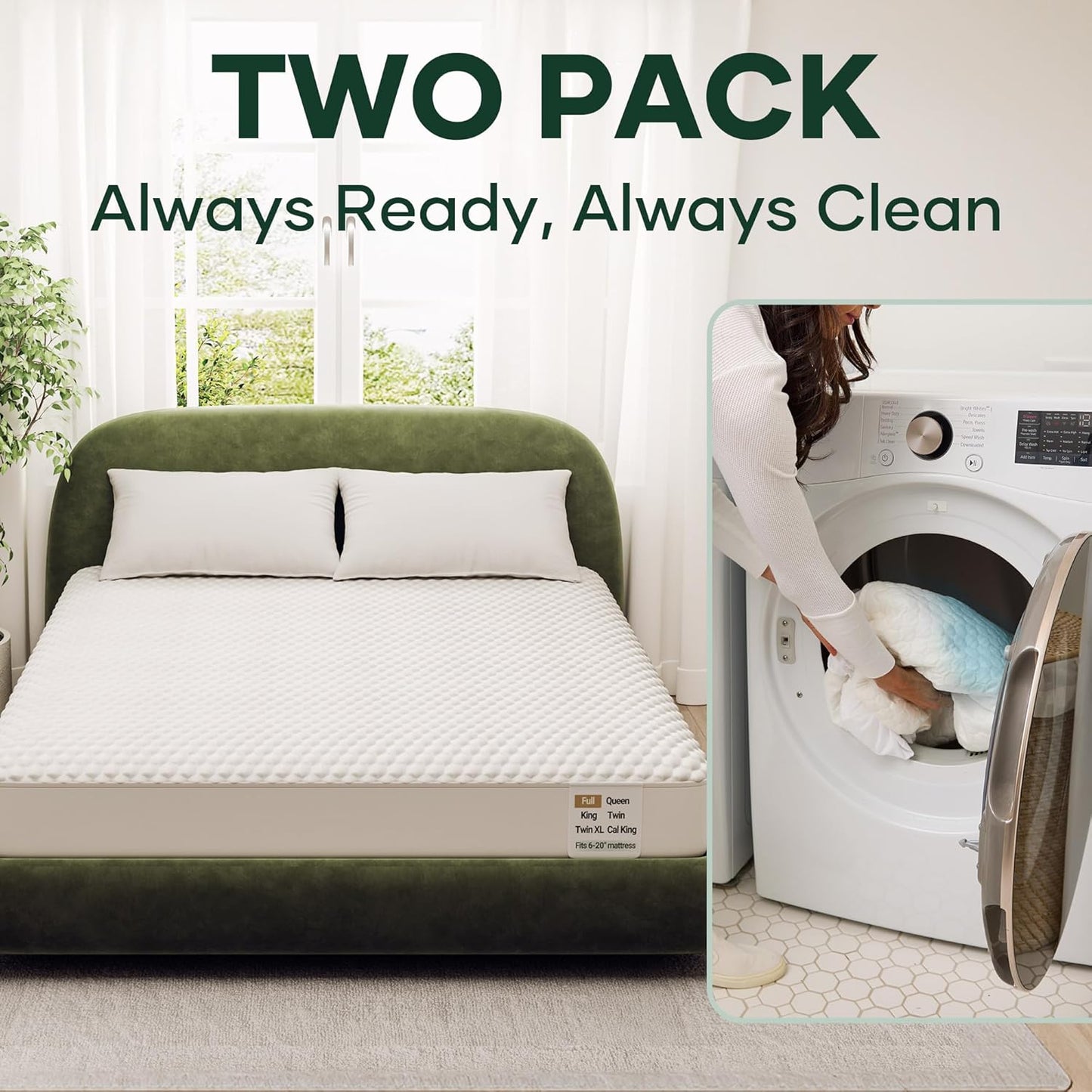 OhGeni 100% Waterproof Mattress Protector, Mini Crib-2 Pack Size Mattress Pad, Fits 6"-20" Mattresses with Deep Pocket, Cooling, Breathable Fitted Sheets, Soft Bed Cover, Noiseless, Machine Washable