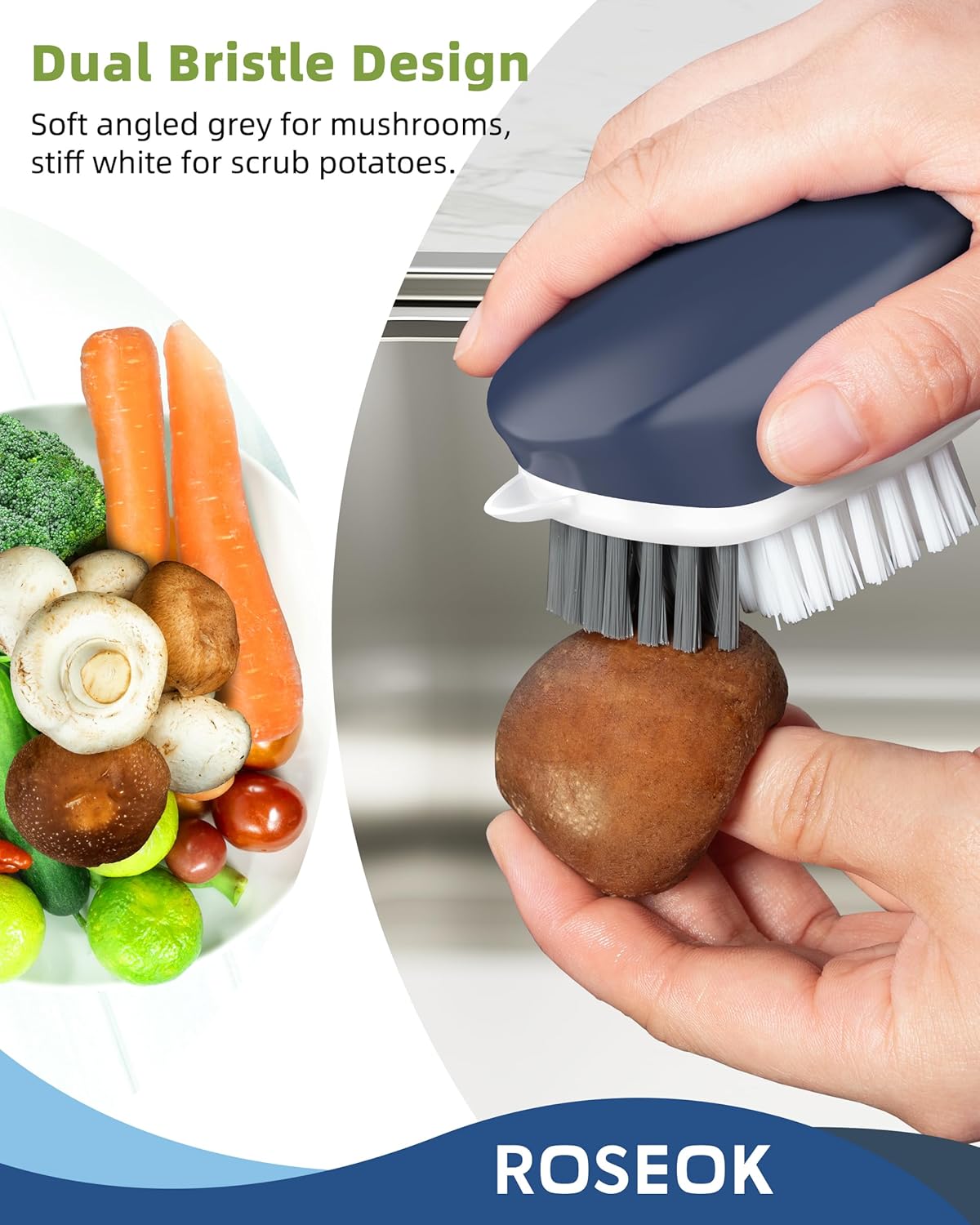 Potato Scrubber and Veggie Brush, Self-Standing Kitchen Brush for Fruit and Vegetable Cleaning, Navy Blue, 2 Pack