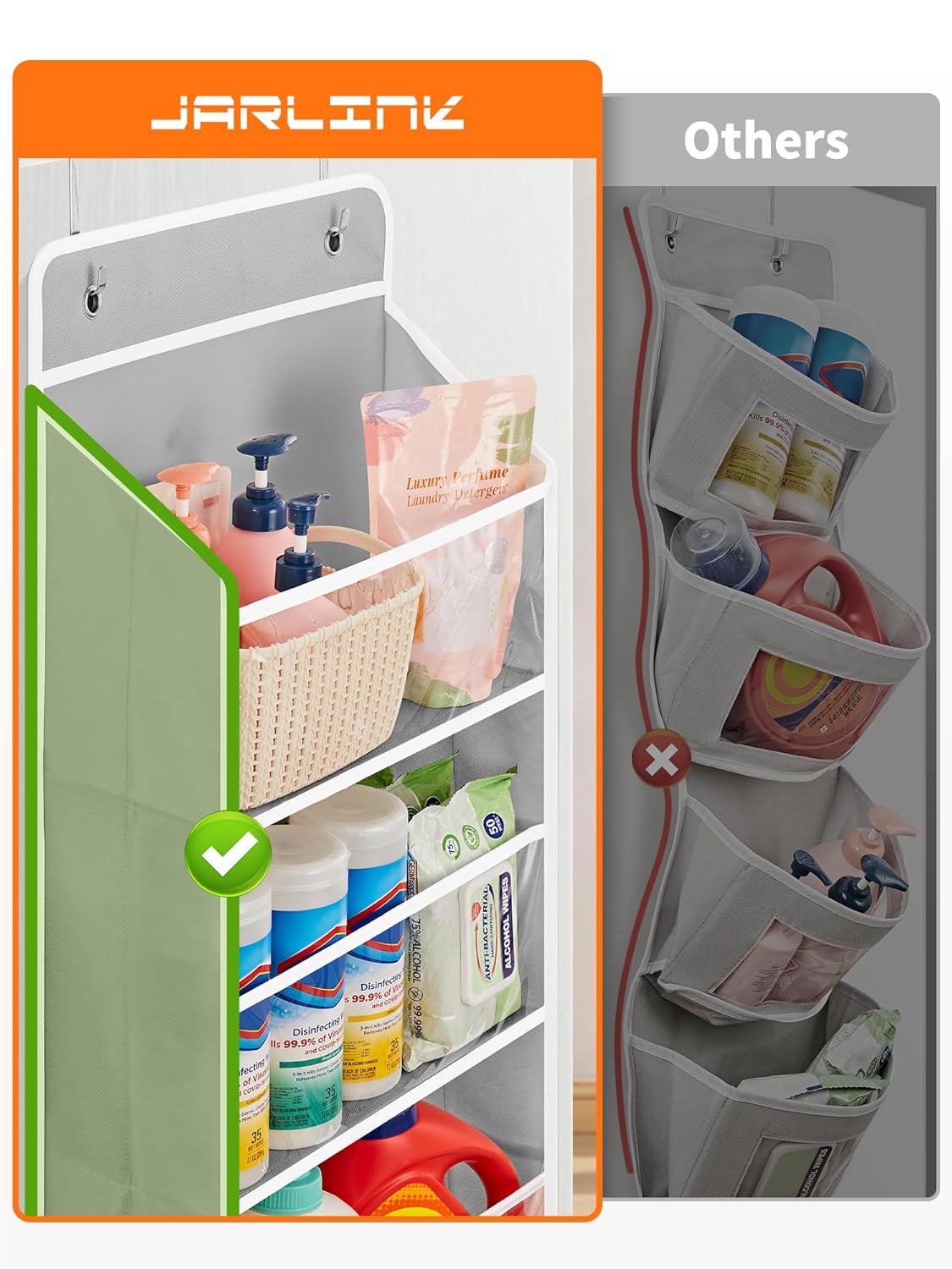 JARLINK 2 Pack Toy Stuffed Animal Storage, Over The Door Organizer W/Clear View Windows, 44lb Load, Baby Toy Storage Organizer for Nursery, Kid Bedroom, Newborn Baby Essentials (Light Grey)