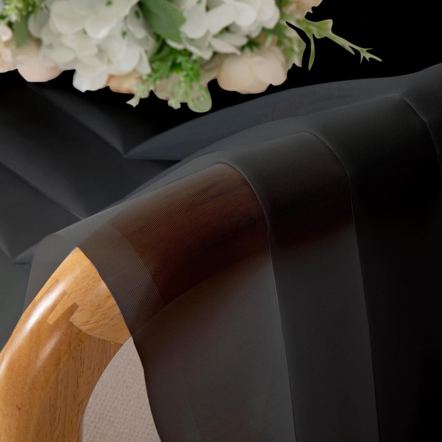 Chyhomenyc Black Sheer Window Curtain Panels 63 Inches Length, 2 Pieces, Voile Top Dual Rod Pockets Light Filtering Airy Trendy Drapes Window Treatment for Living Room/Bedroom, 42Wx63L