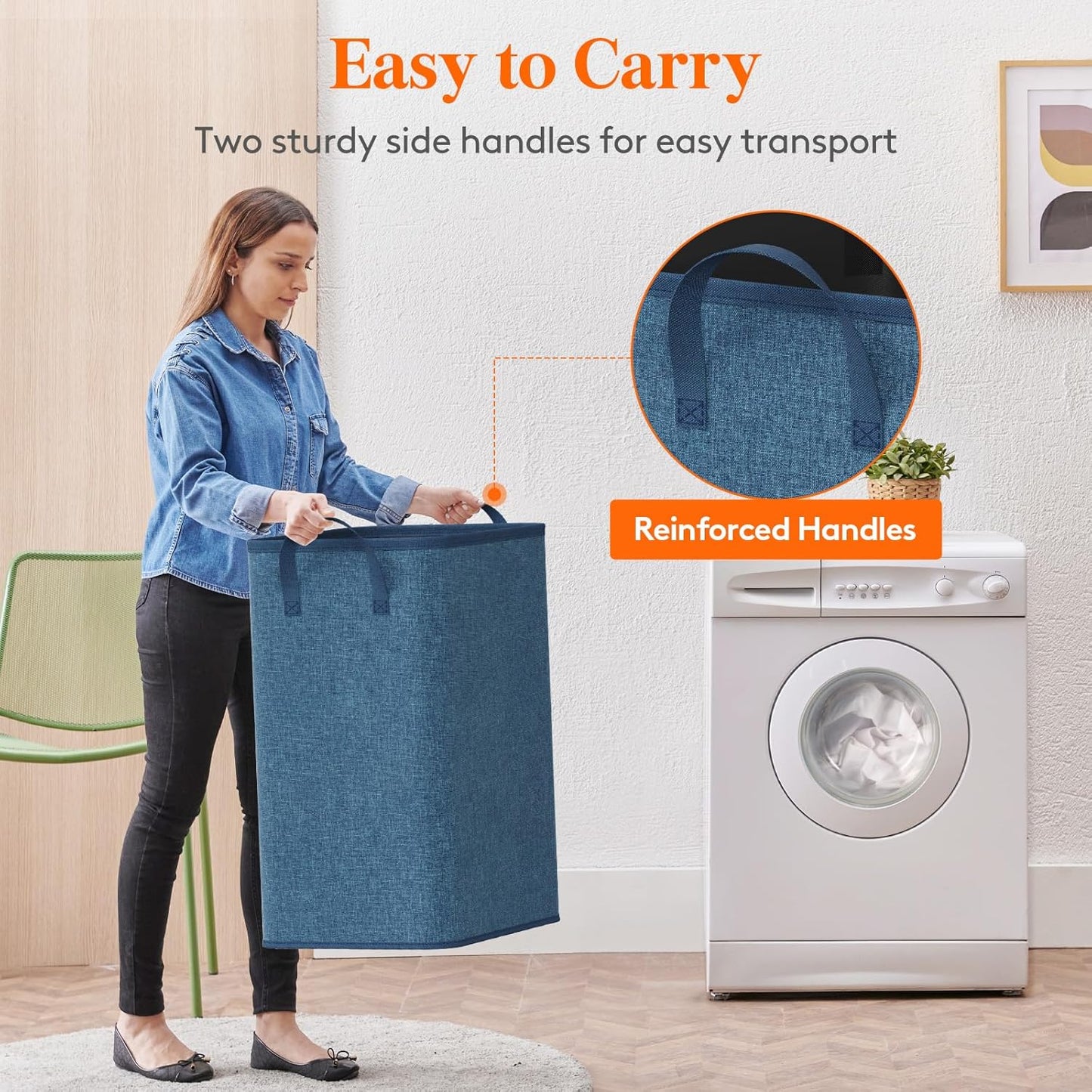 Lifewit 80L Large Tall Laundry Hamper, Collapsible Laundry Basket with Handles, Foldable Clothes Hampers for Laundry, Portable Dirty Clothes Hamper for Dorm College Bedroom Bathroom, Dark Blue