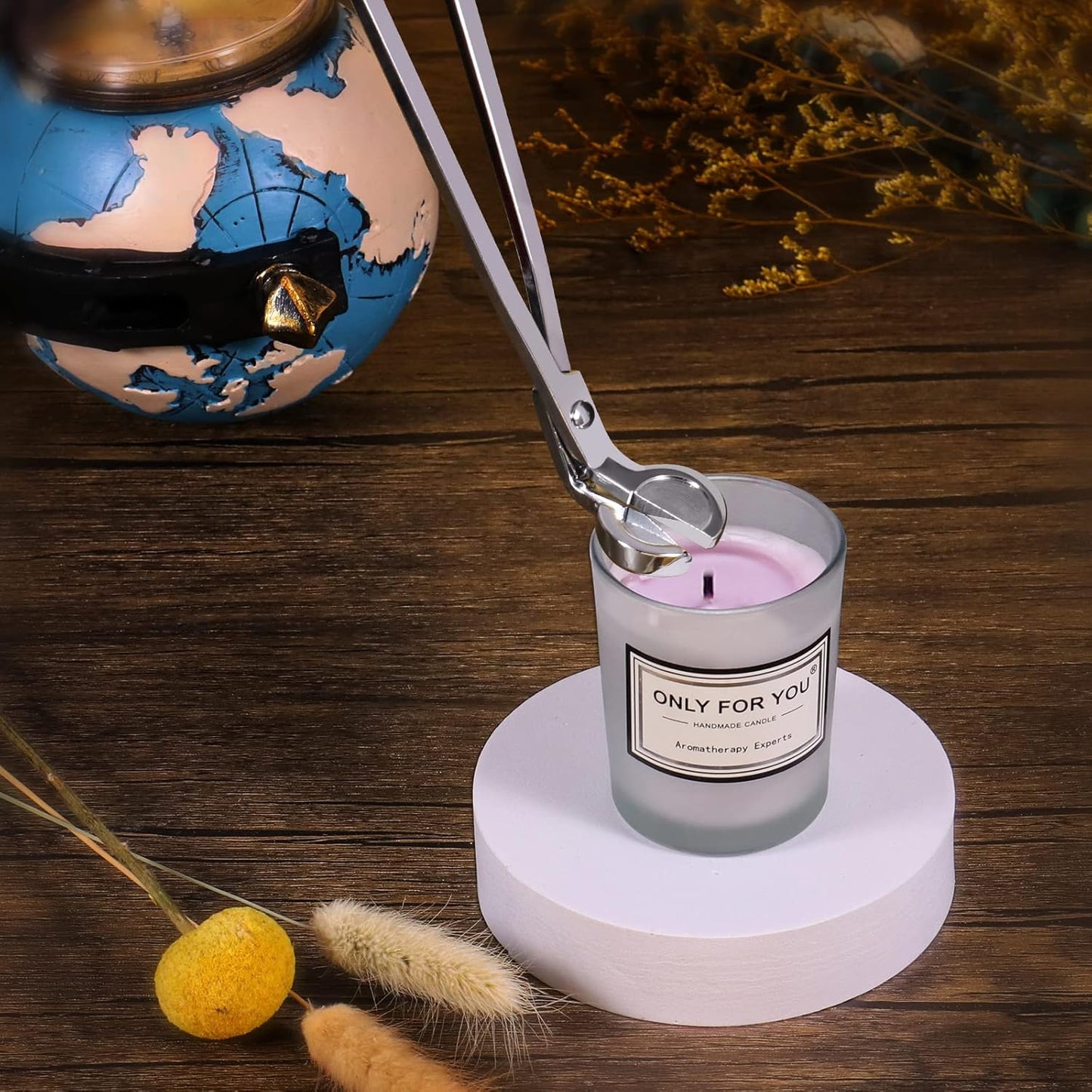 Lsnisni 4 in 1 Candle Accessory Set, Electric Lighter, Wick Cutter, Snuffer and Dipper, Steel Wick Trimmer Set - Silver