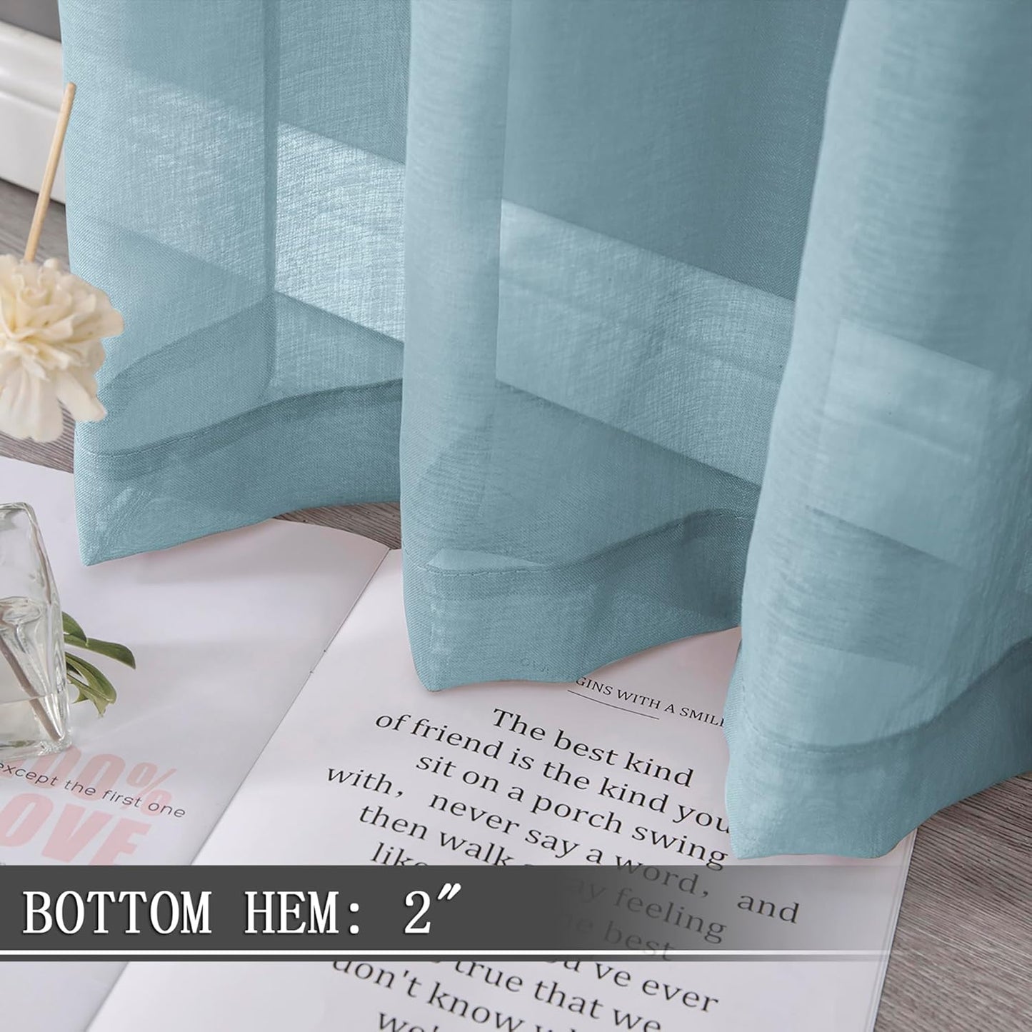 Tollpiz Short Sheer Curtain Living Room Linen Textured Curtains Sheer Light Filtering Voile Rod Pocket Curtain for Bedroom, 38 x 54 inches Long, Dusty Blue, Set of 2 Panels