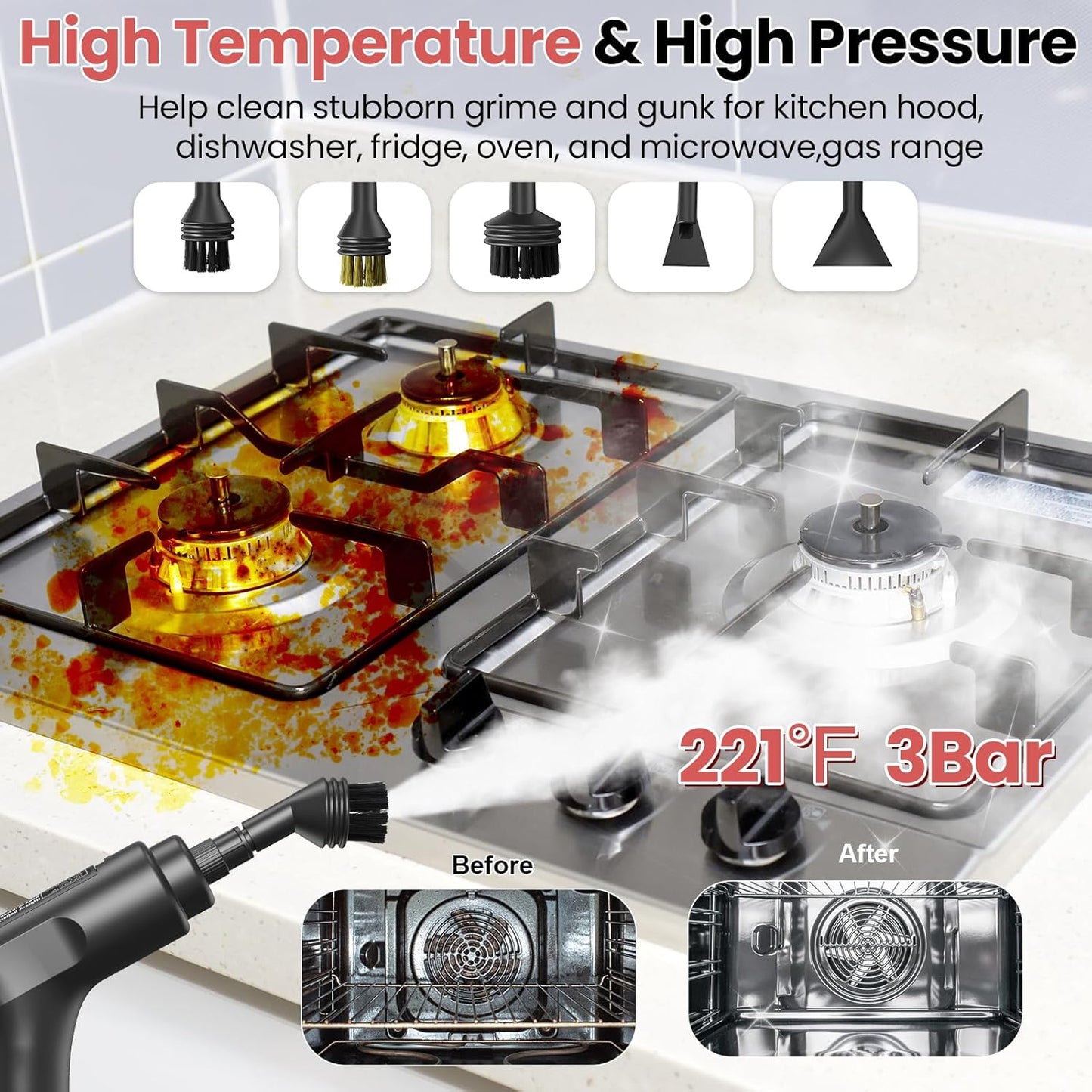 Handheld Steam Cleaner for Home, 2500W High Pressure Steam Cleaner for Car Detailing, 3 Steam Levels, 1600Ml Tank, High Heat Steamer for Bed Bugs, Couch, Furniture, Kitchen, Bathroom, Floors