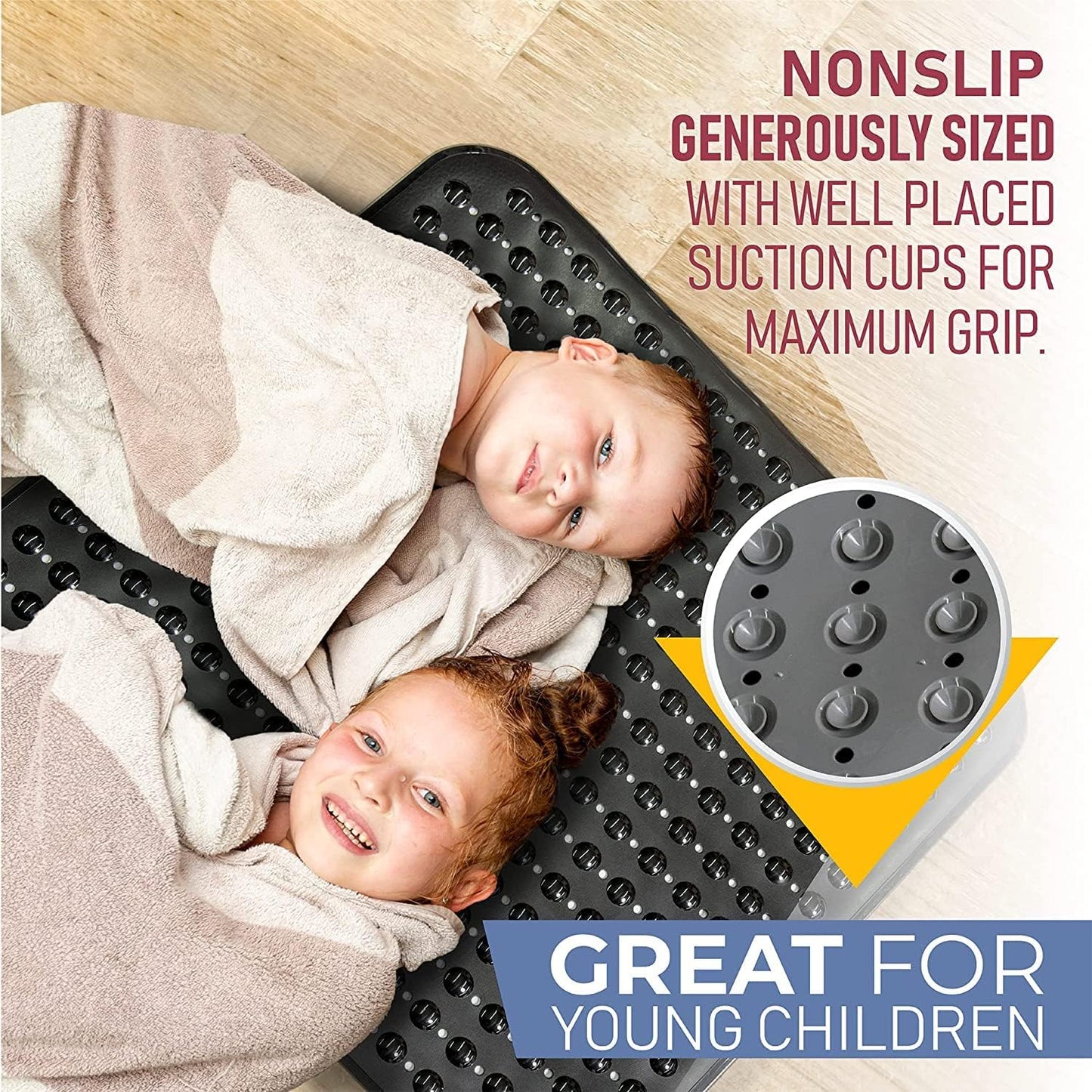 ENKOSI Extra Large Square Non Slip Shower Mat - 31 x 31-inch XL Bathroom Shower Mat - Square Shower Matts for Shower Stall Floors | Secure Suction Cups and Drain Holes (31x31 Light Blue)