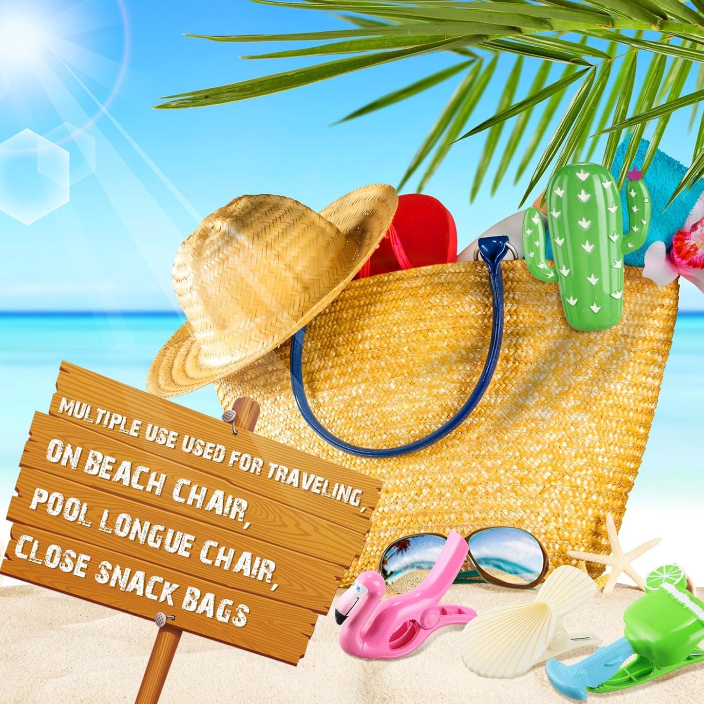 Rtteri 16 Pcs Beach Towel Clips for Beach Chairs Cute Towel Holder Cruise Clothes Pins for Lounge Chair Patio Pool, Assorted Style(Vivid)