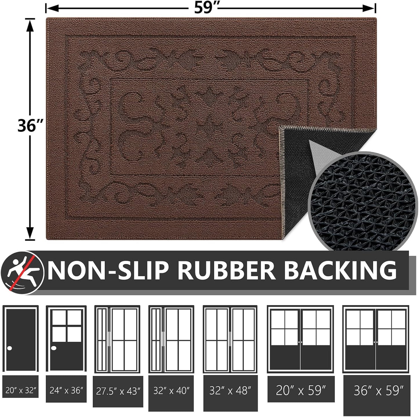 FONEYI Indoor Door Mat 36" x 59", Dirt Trapper Door Mats Non-Slip Entryway Rugs Washable, Absorbent Resist Dirt Welcome Mat, Low Profile Inside Floor Mats for Front Back Door and Entryway, Coffee