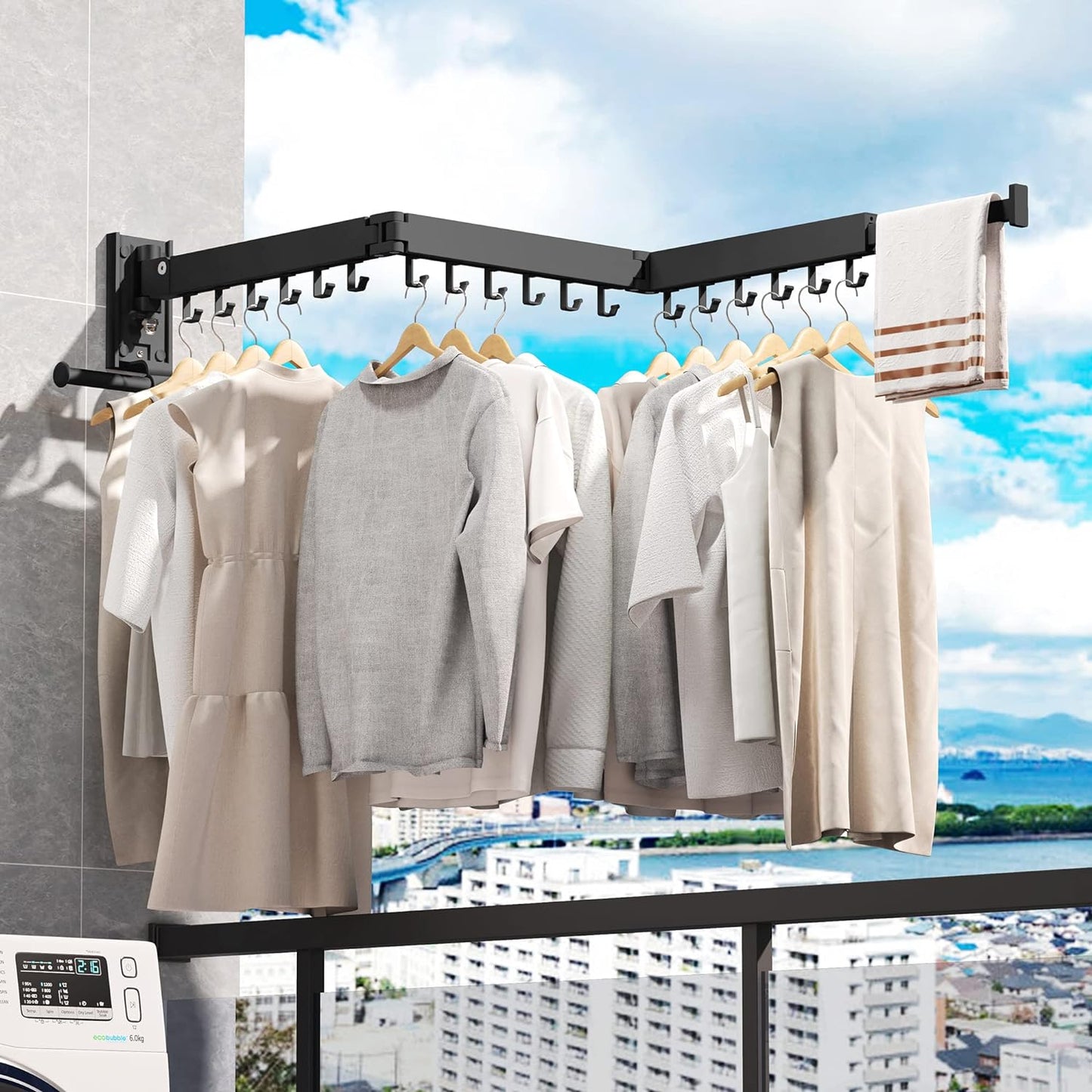 Clothes Drying Rack Wall Mounted(can fold Upward),Laundry Drying Rack,Laundry Room Organization,Wall Mounted Laundry Rack Folding,Retractable Clothing Rack,Collapsible Clothes Hanging Rack