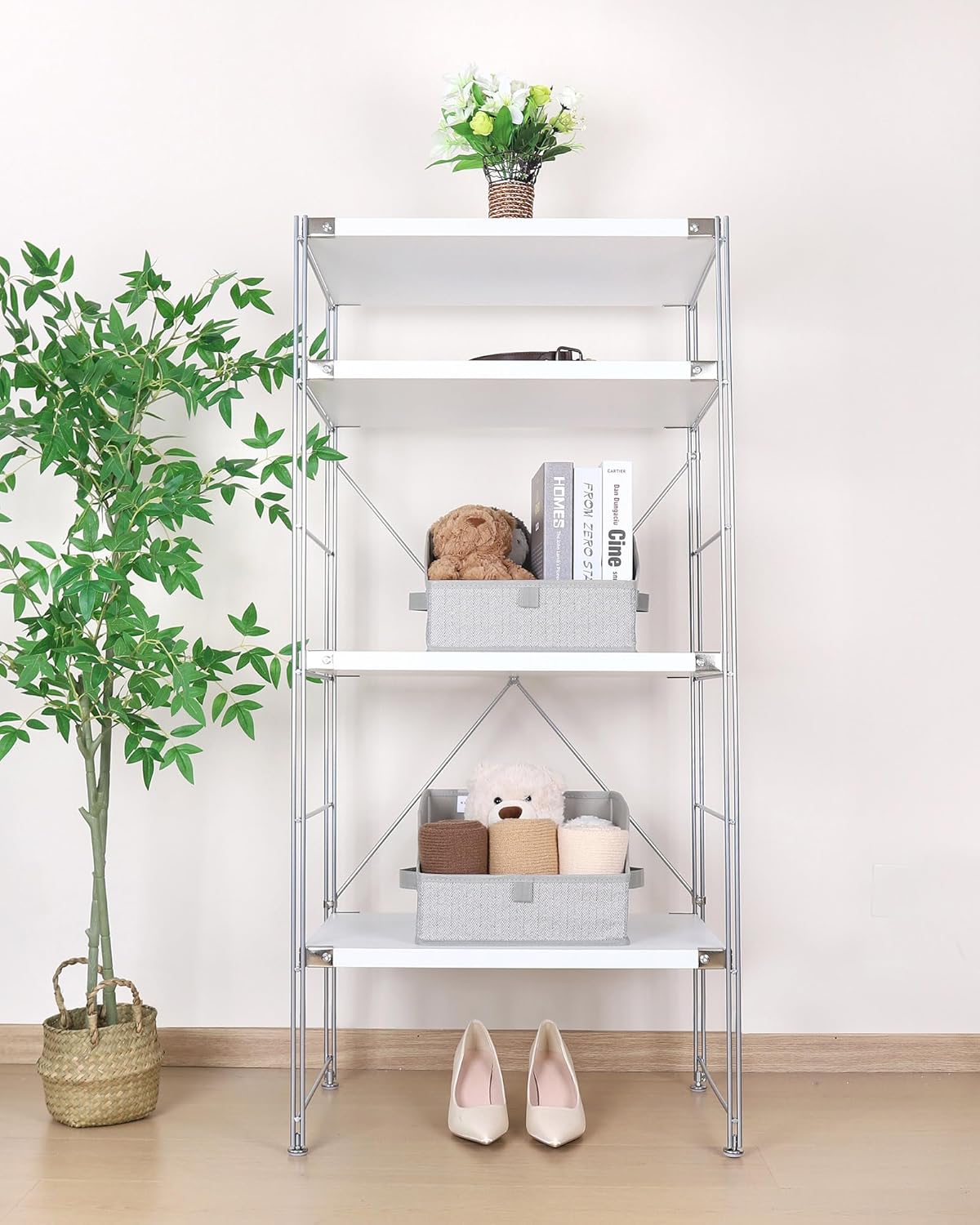 WUIKE 3 Pack Large Closet Storage Bins, Fabric Trapezoid Storage Baskets for Organizing Clothes, Sheets, Blankets, Decorative Storage Bins, Herringbone Gray, Large