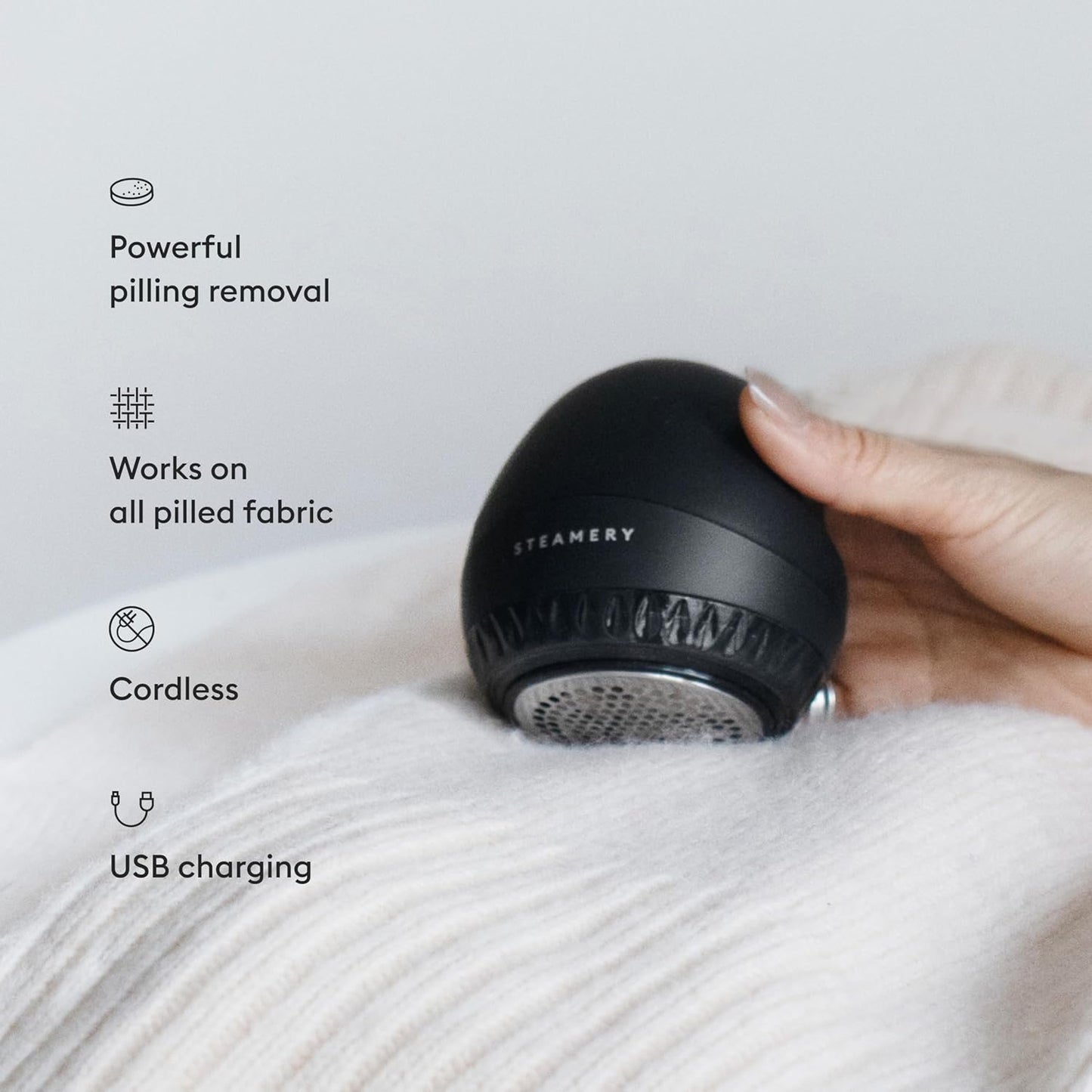 Steamery Fabric Shaver Pilo 1, Lint Remover for Pills and Bobbles, 5W, Portable, Rechargeable, Ergonomic, Scandinavian Design, Black