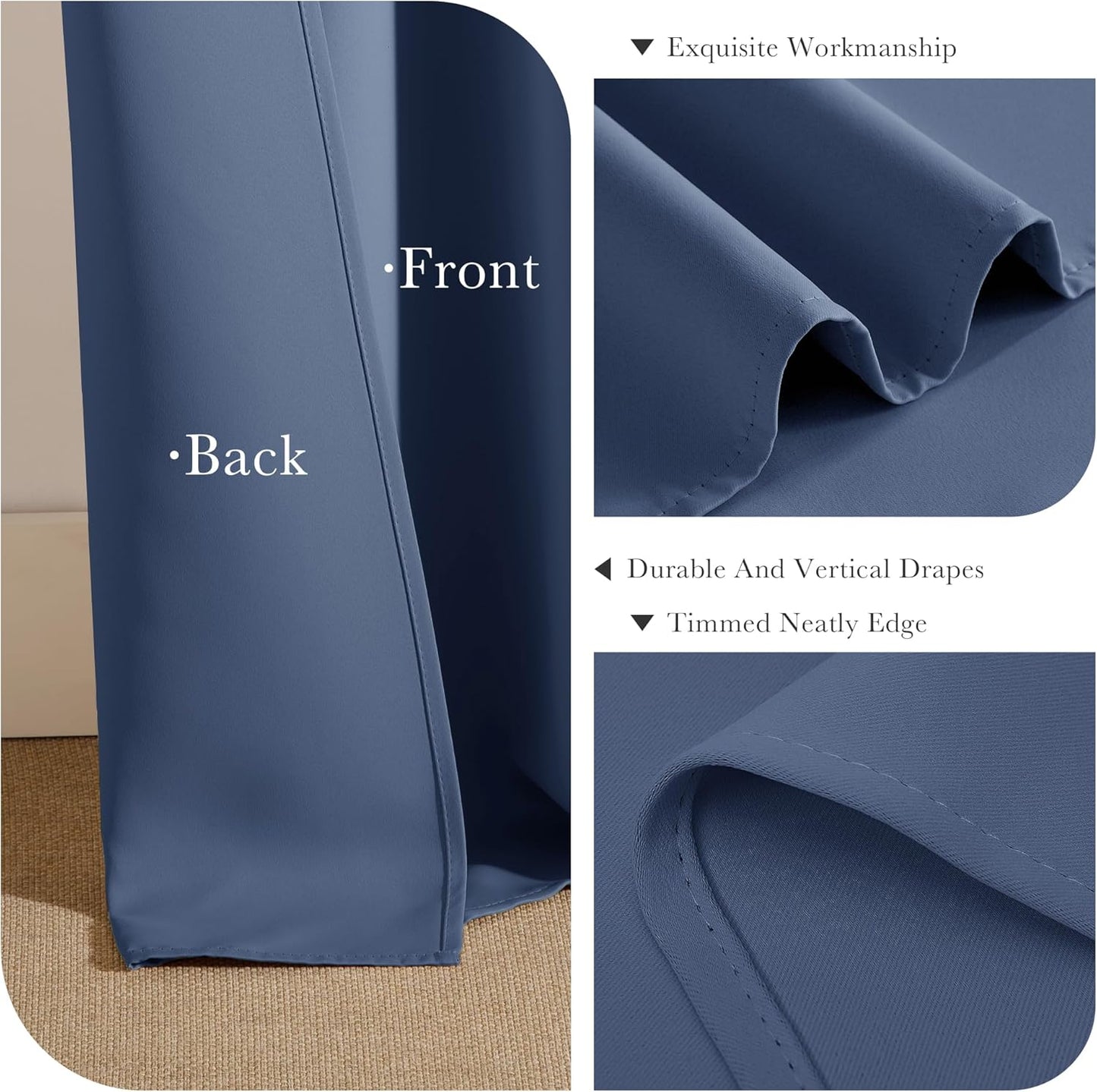 PONY DANCE Stone Blue Kitchen Curtains 36 inch Long for Small Window Curtains Short Drapes for Bedroom, Half Window Tiers for Boys Room Bathroom Nursery(2 Panels, W 42 x L 36 inches, Blue Haze)