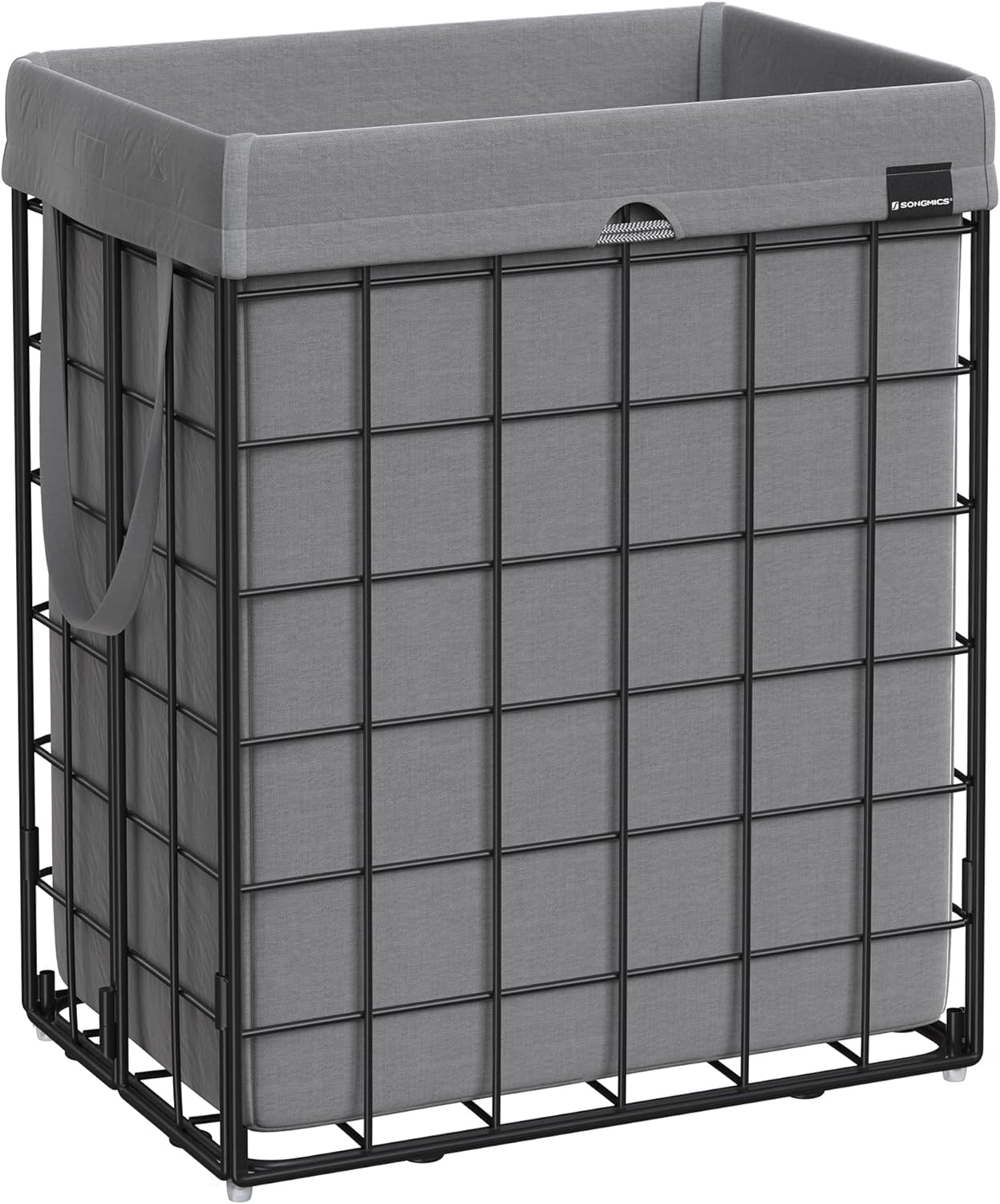 SONGMICS Laundry Hamper, 23.8 Gal. (90L) Laundry Basket, Collapsible Clothes Hamper, Removable and Washable Liner, Metal Wire Frame, for Bedroom Bathroom, Black and Gray ULCB190G01