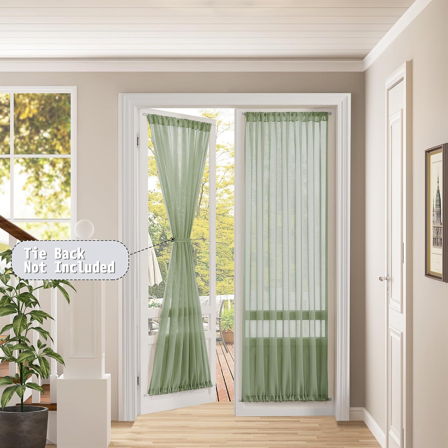 Tollpiz Sheer Door Curtain Closet Linen Textured Curtains Sheer Doorway Light Filtering Voile Patio Door Rod Pocket Curtain French Door, 54 x 72 inches Long, Sage Green, Set of 1 Panel