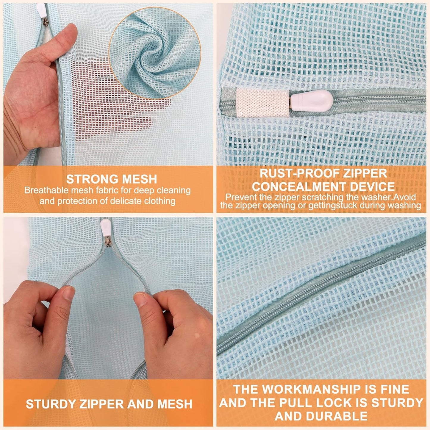 4 Piece Blue Small, Durable Organic Cotton Mesh Laundry Bag with Strong Zipper and Breathable Mesh, Delicate Laundry Bag for Underwear, Clothes, Pants and Socks