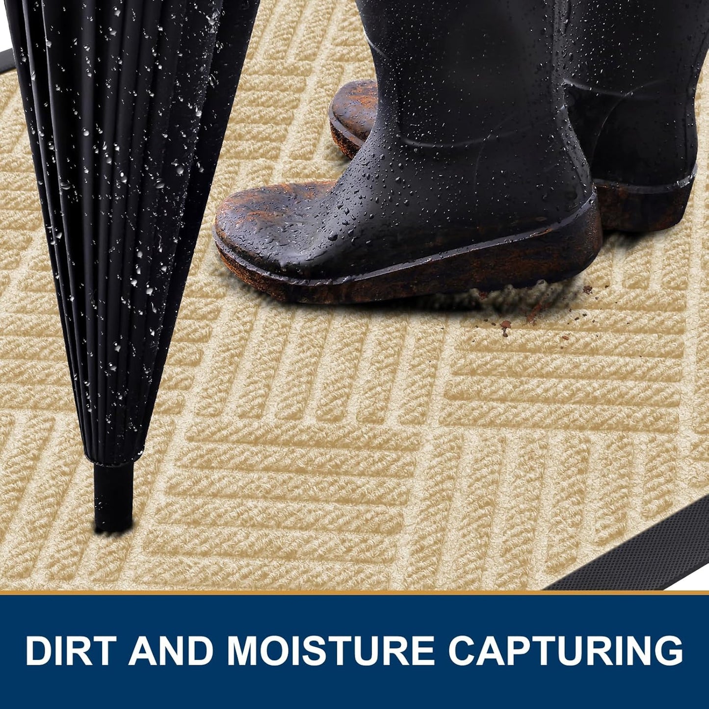 Smiry Front Door Mat Outside Entrance, Heavy Duty Outdoor Indoor Natural Rubber Doormat, Non Slip, Trap Dirt and Moisture, Easy Clean, Low Profile Patio Porch Entryway Mat, 71x23, Beige