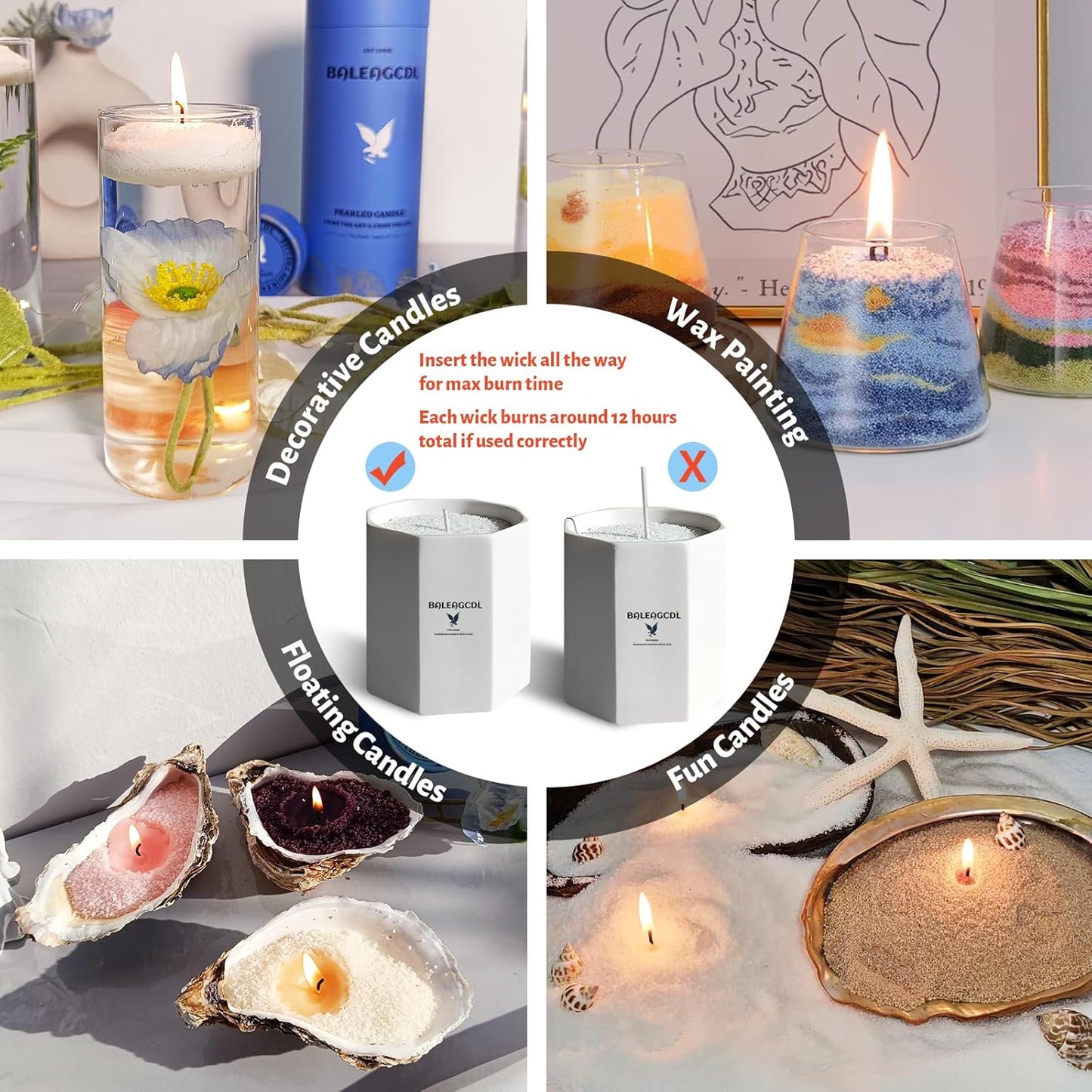 White Pearled Candle 18oz Luxury Sand Candle Granulated Wax - 30 Cotton Wicks - Gardenia Scented - Lasts up to 120 Hours