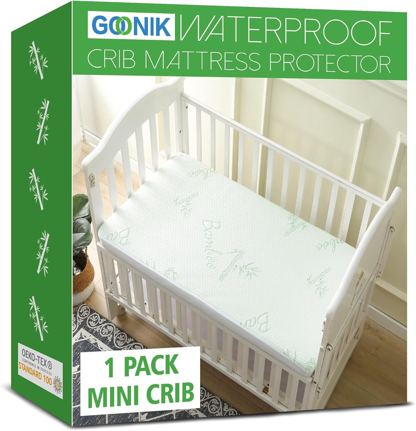 GOONIK Waterproof Mini Crib Mattress Protector, Bamboo Viscose Breathable Mini Crib Mattress Pad Cover for Baby Mattress with 4-13 inches Deep Pocket