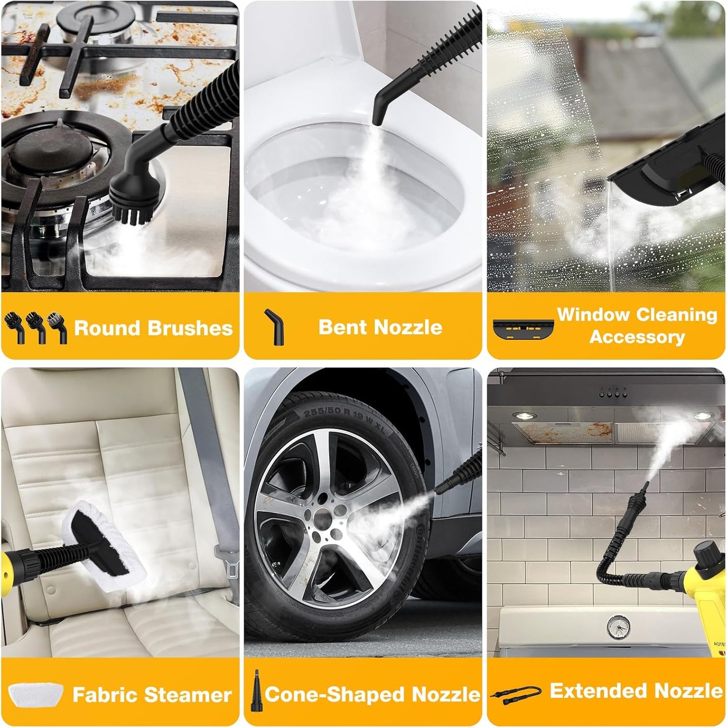 Pressurized Handheld Steam Cleaner, Portable Multi-Surface Cleaner for Home, Multipurpose Steam Cleaner for Tile, Grout, Windows, Bathroom, with 12pcs Accessories (Yellow)